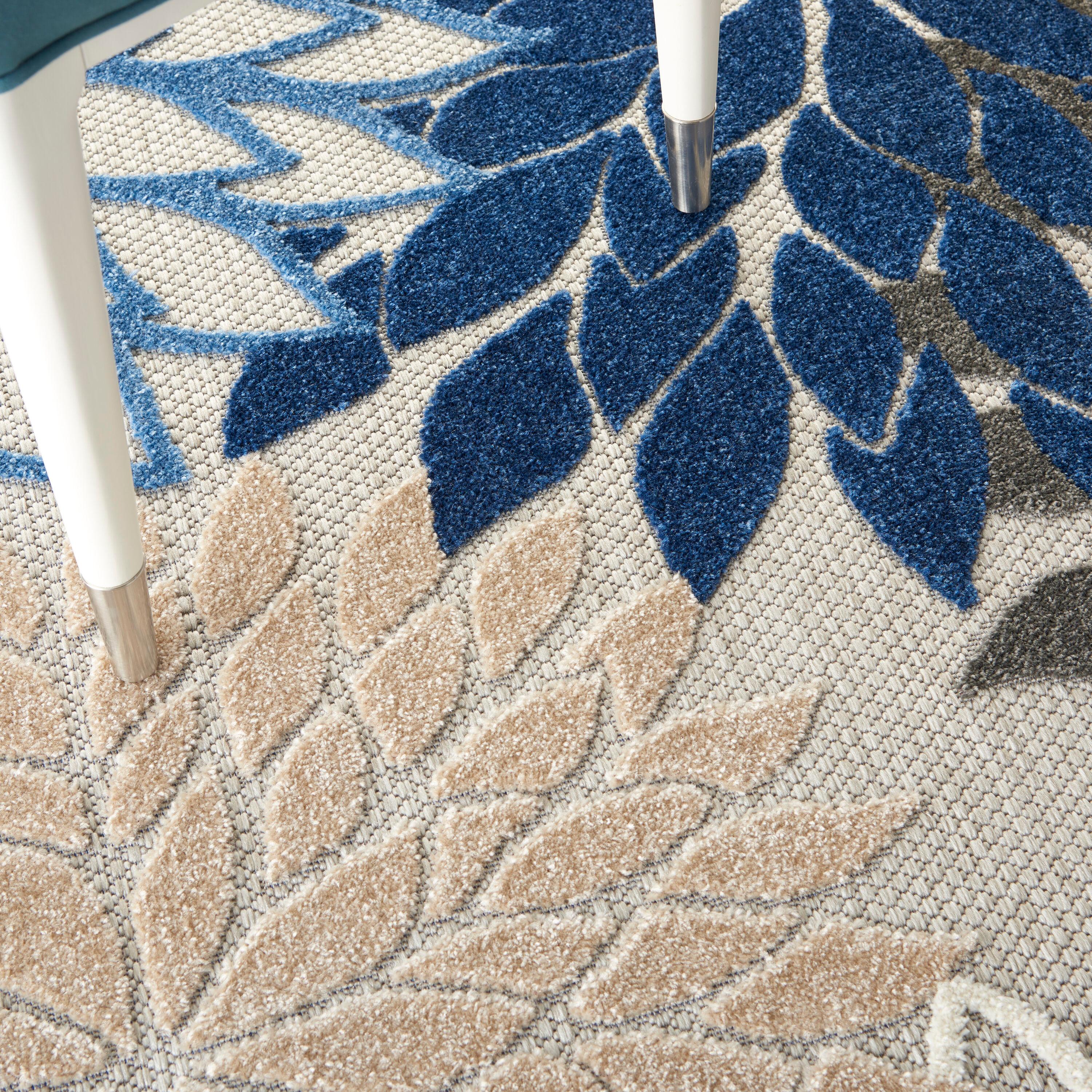 Nourison Aloha Floral Bloom Flatweave High-Low Indoor Outdoor Area Rug Blue/Multicolor 3'6" x 5'6"