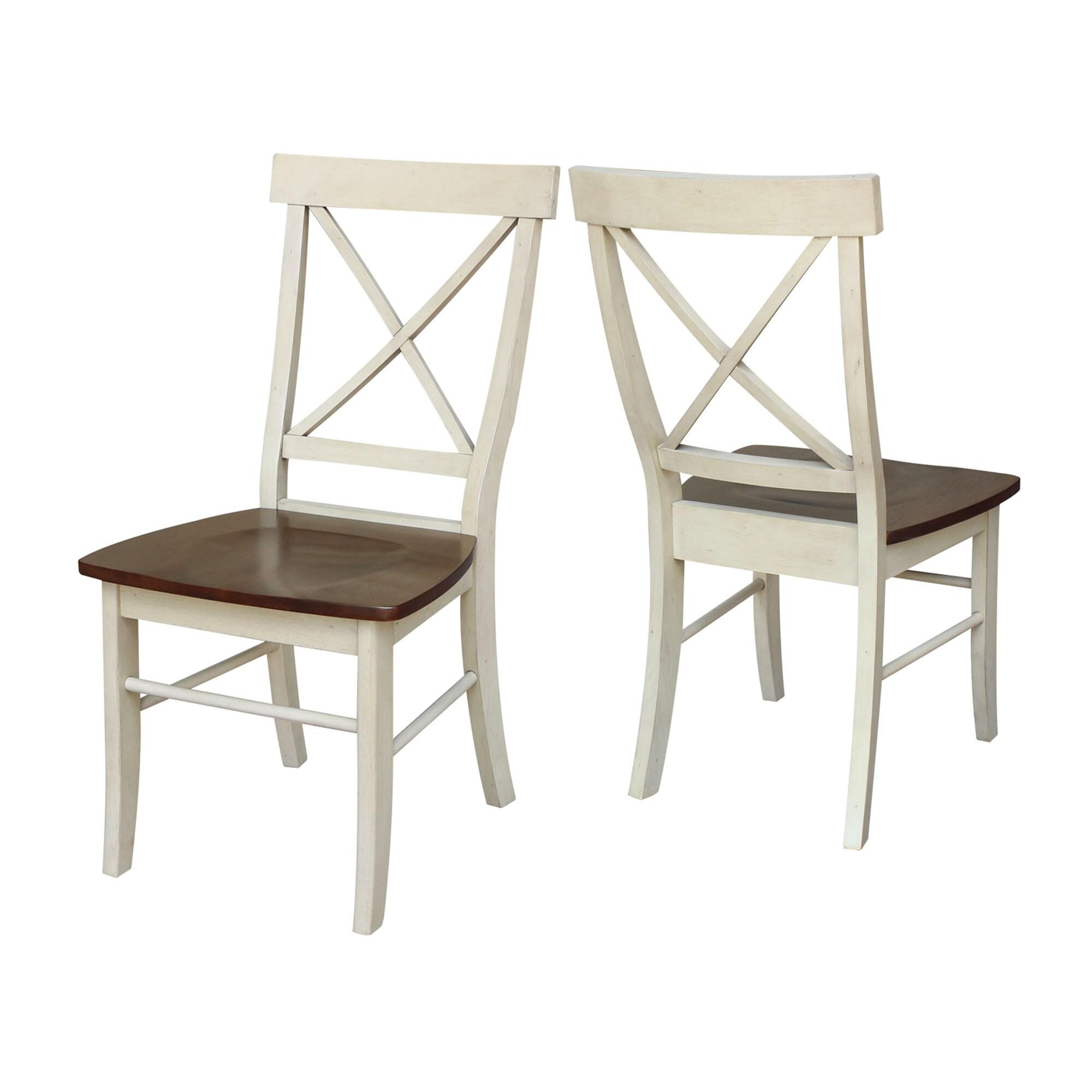 Set of 2 X Back Chairs with Solid Wood Seats Antiqued Almond/Espresso - International Concepts: Hardwood High Back Dining Furniture