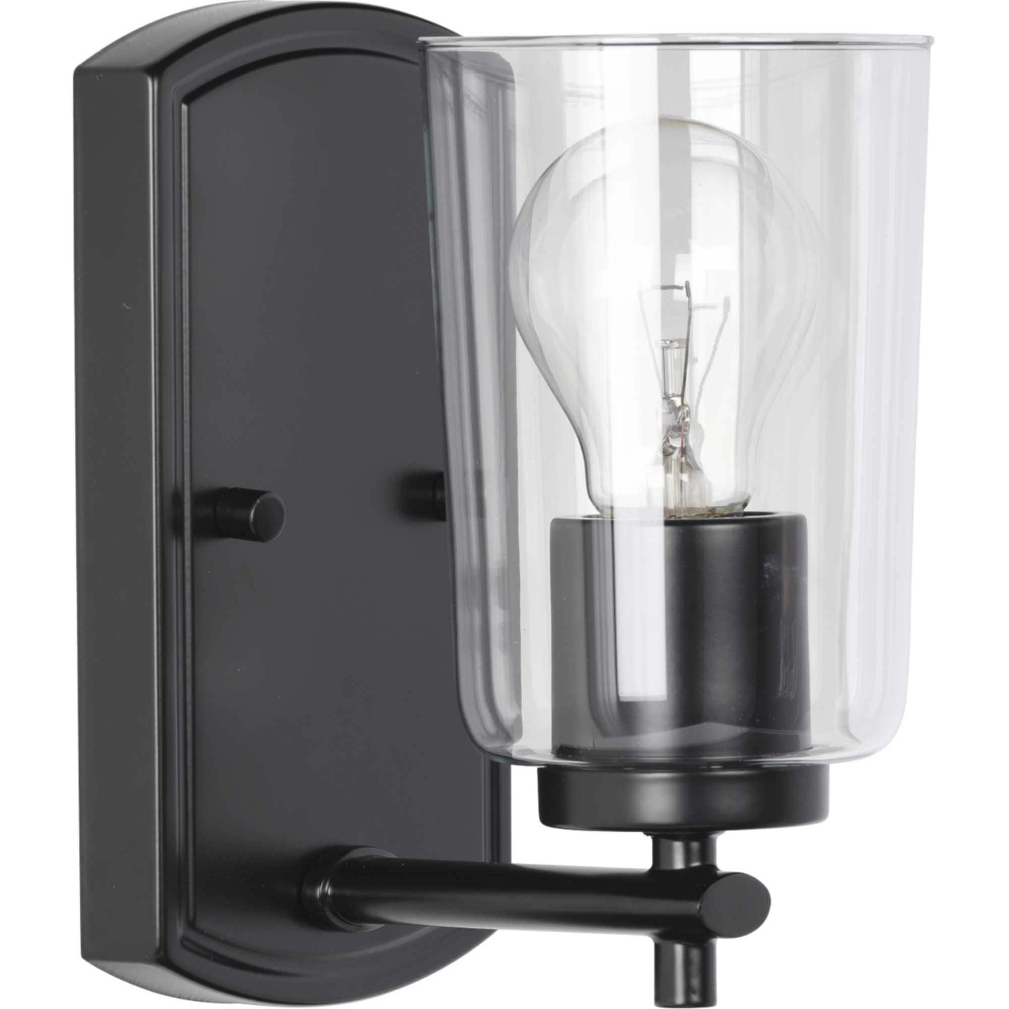 Progress Lighting Adley 1-Light Bath Wall Light, Black Finish, Clear Glass Shade