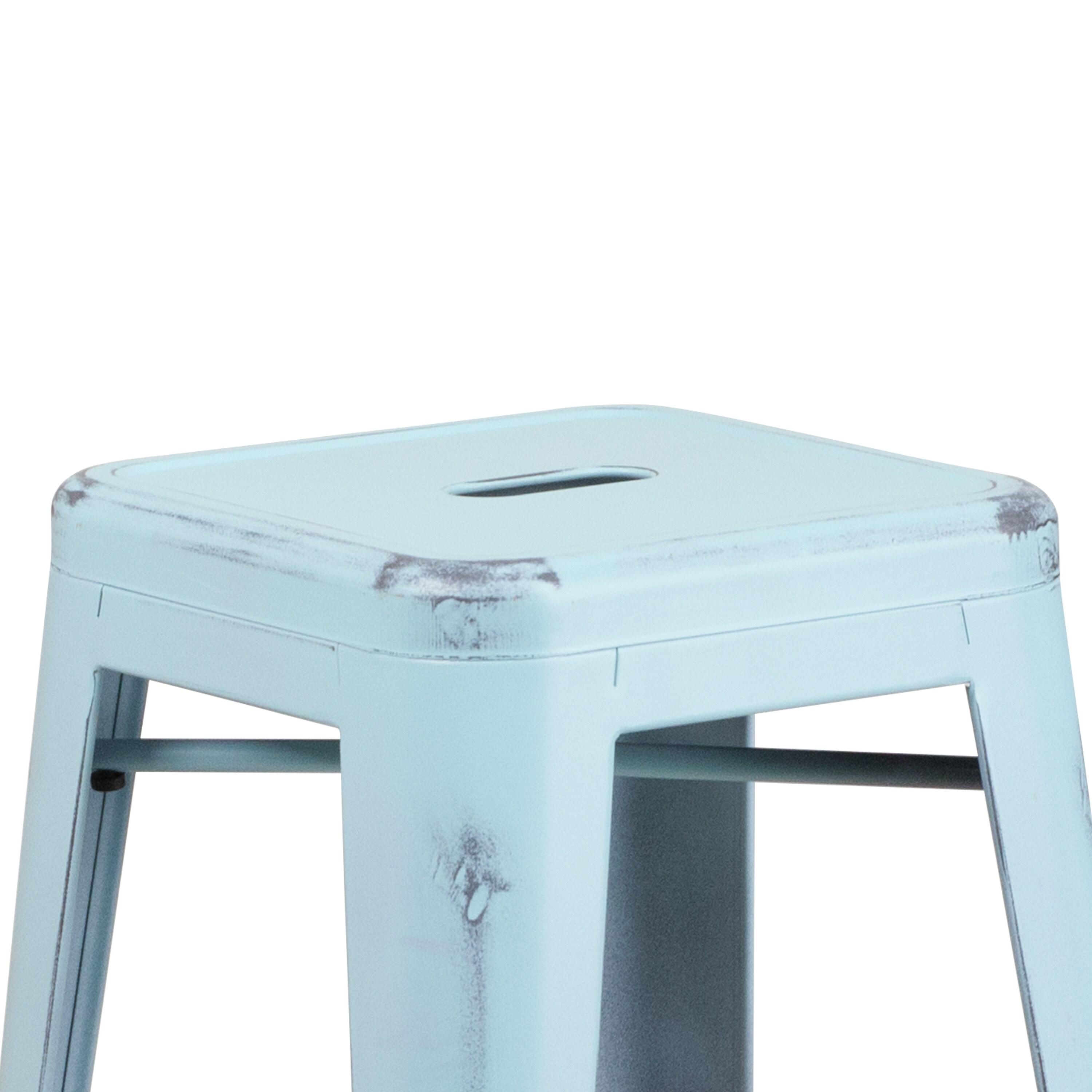 Flash Furniture Commercial Grade 30" High Backless Distressed Green-Blue Metal Indoor-Outdoor Barstool