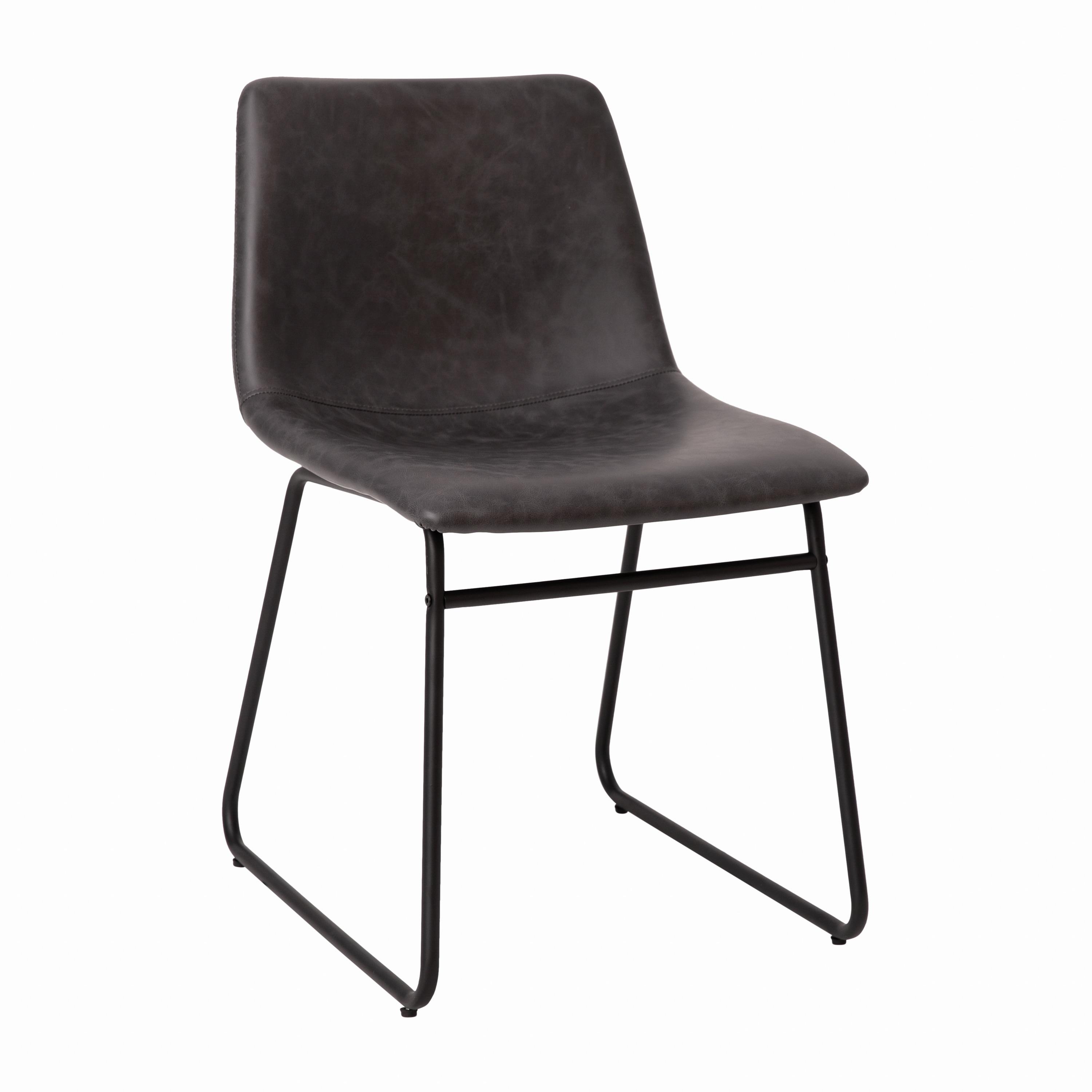 Taylor & Logan 18 Inch Indoor Dining Table Chairs, LeatherSoft Upholstery-Set of 2 Gray Faux Leather/Black Frame