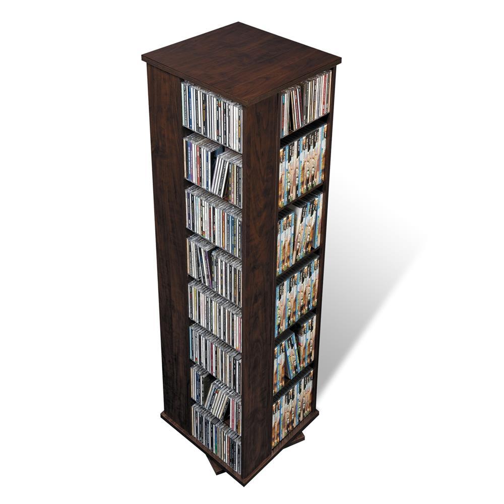 Prepac 4 Sided Spinning Media Storage - Espresso: Holds 1040 CDs, 476 DVDs, Mid-Century Modern Media Tower