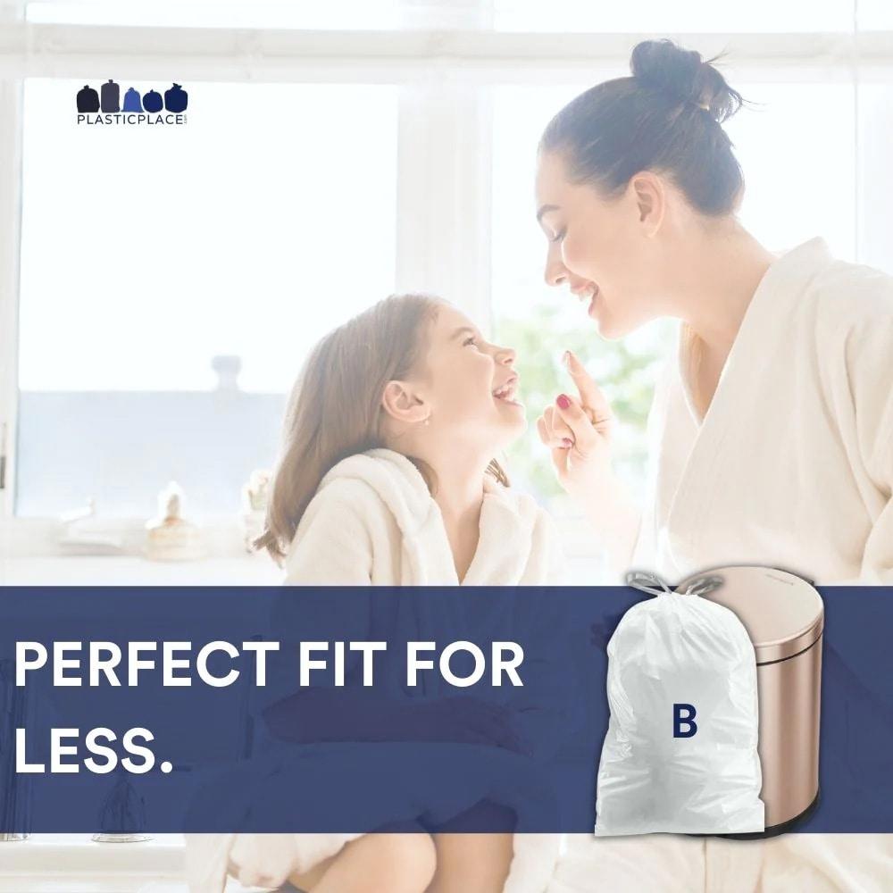 Plasticplace White Trash Bags Compatible with simplehuman Code B , 1.6, 6 Liter (200 Count)