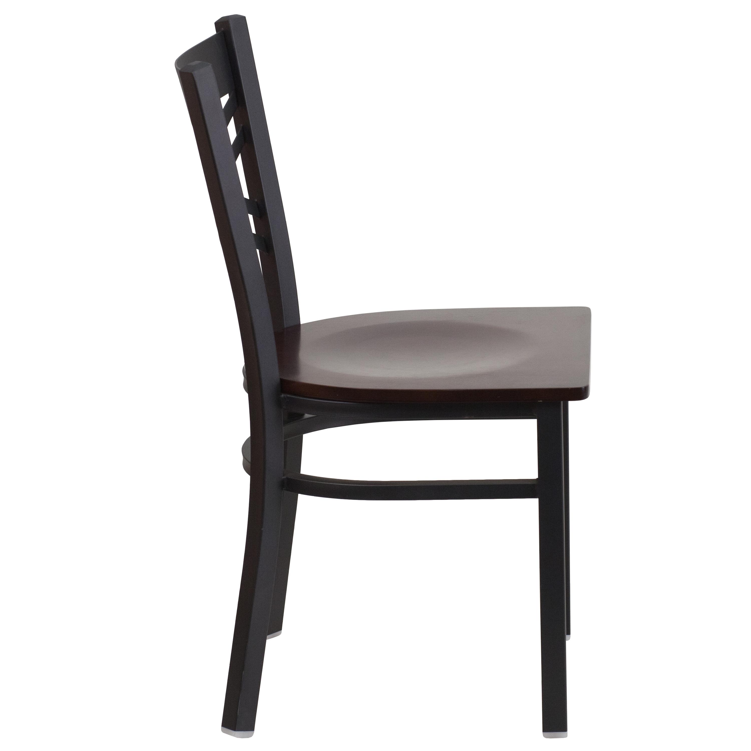 Flash Furniture HERCULES Series Black ''X'' Back Metal Restaurant Chair - Walnut Wood Seat