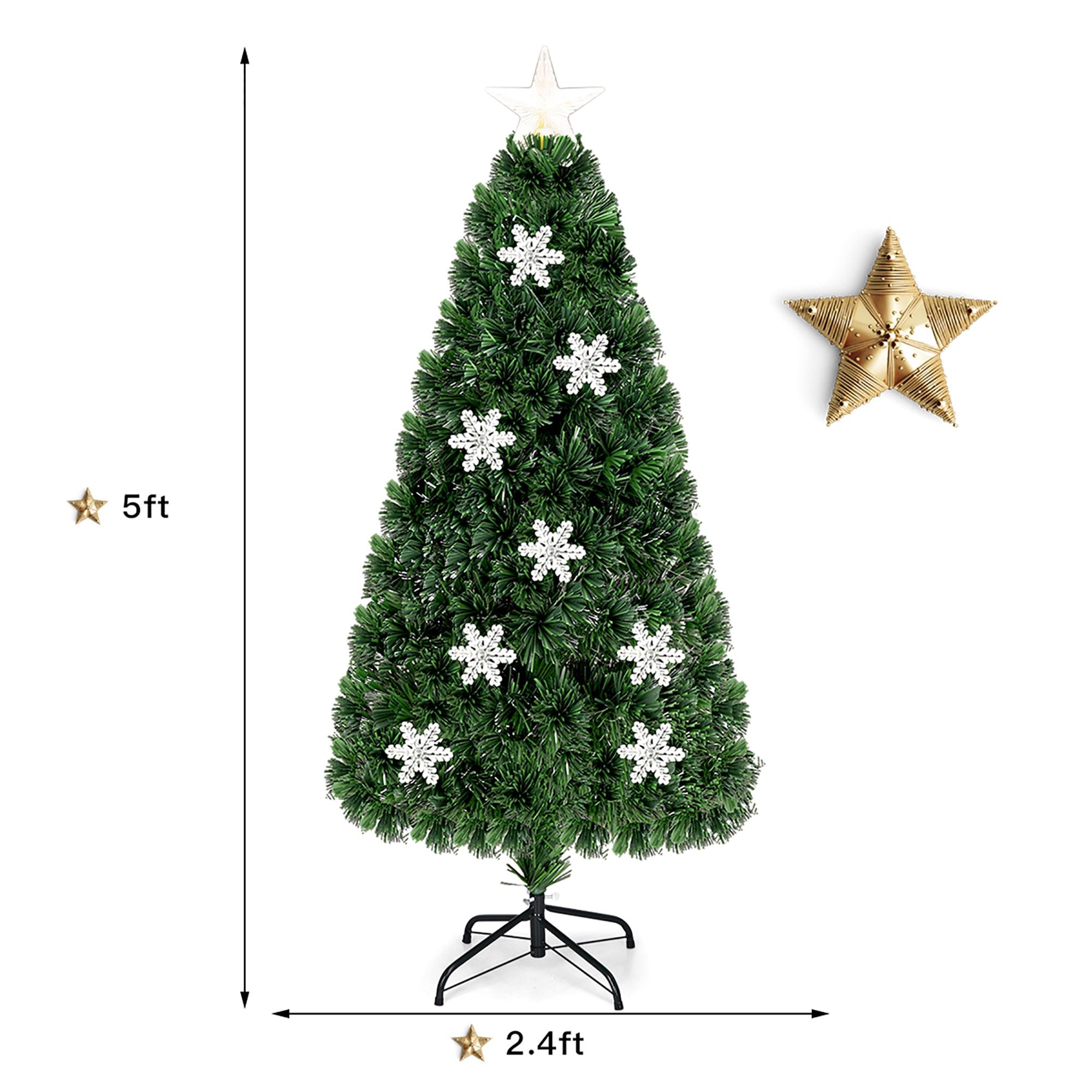 Tangkula 5'Pre-Lit Optical Fiber Artificial Christmas Tree w/ Multicolor LED Lights Snowflakes