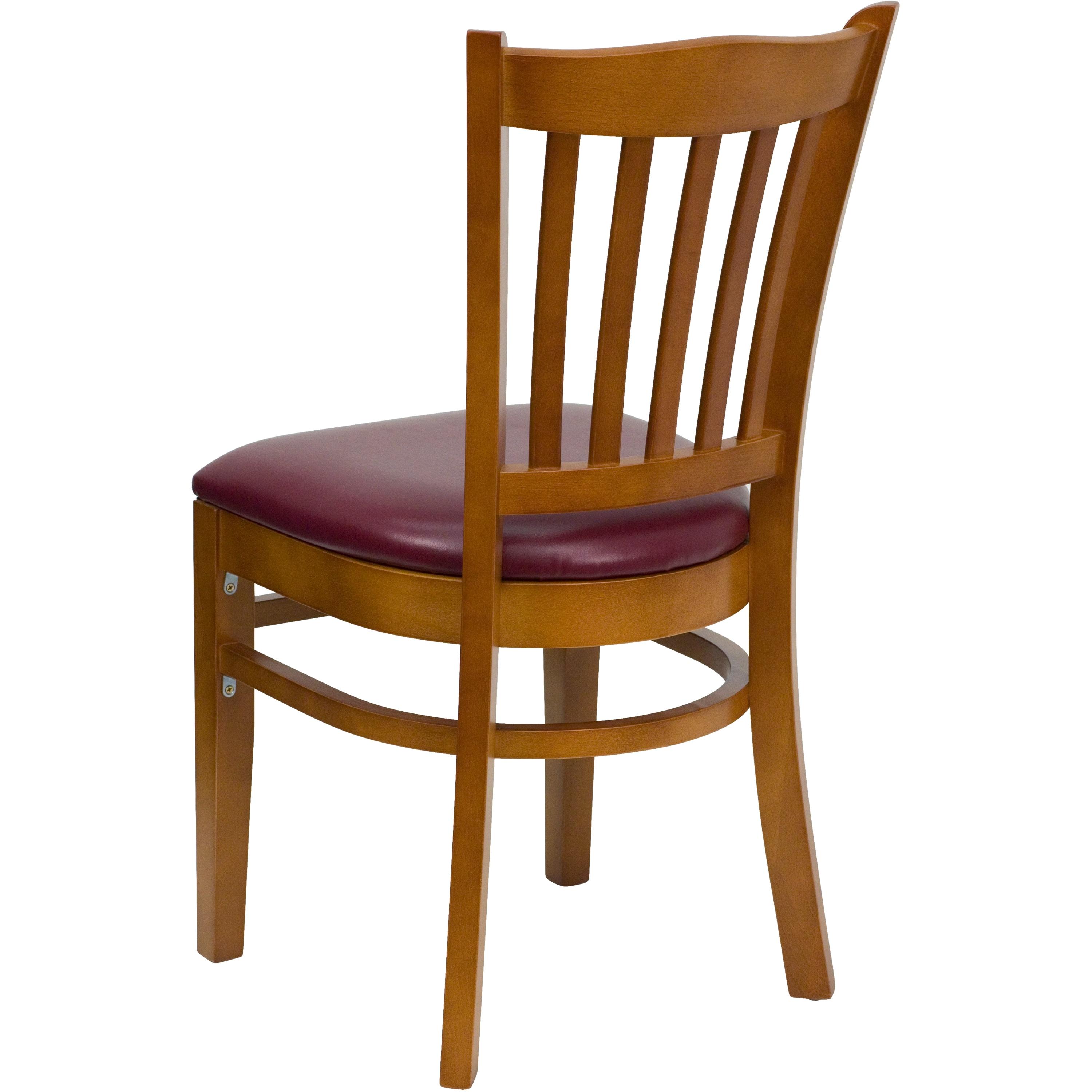 Flash Furniture HERCULES Series Vertical Slat Back Cherry Wood Restaurant Chair - Burgundy Vinyl Seat