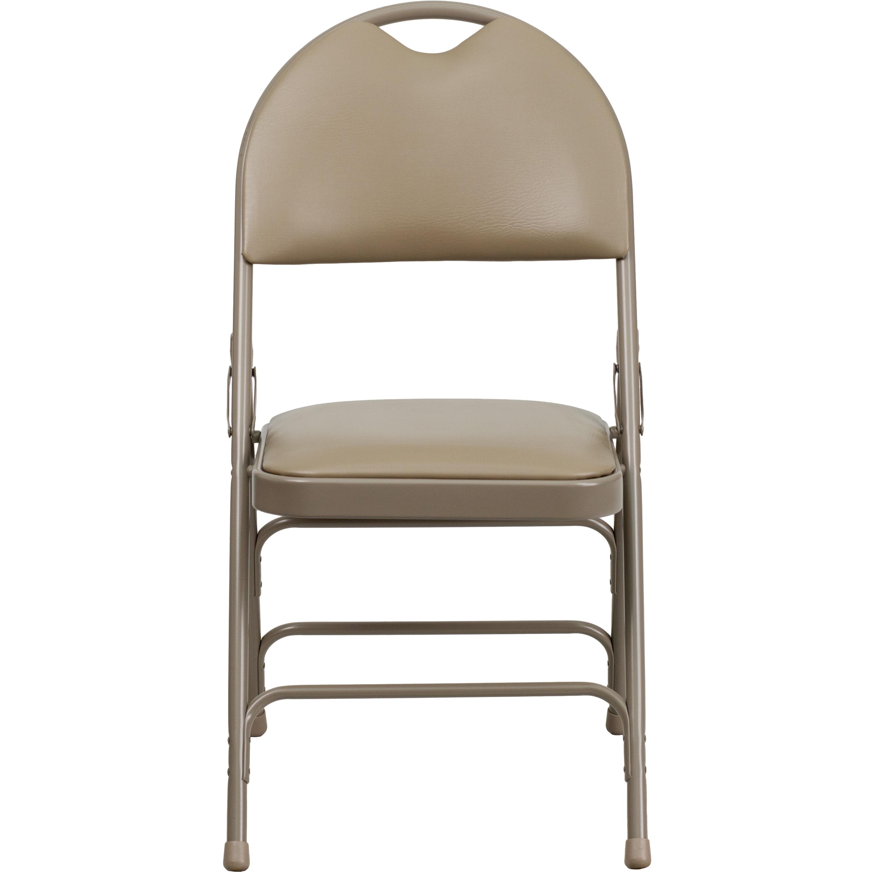 Executive Beige Vinyl High-Back Armless Chair with Metal Frame