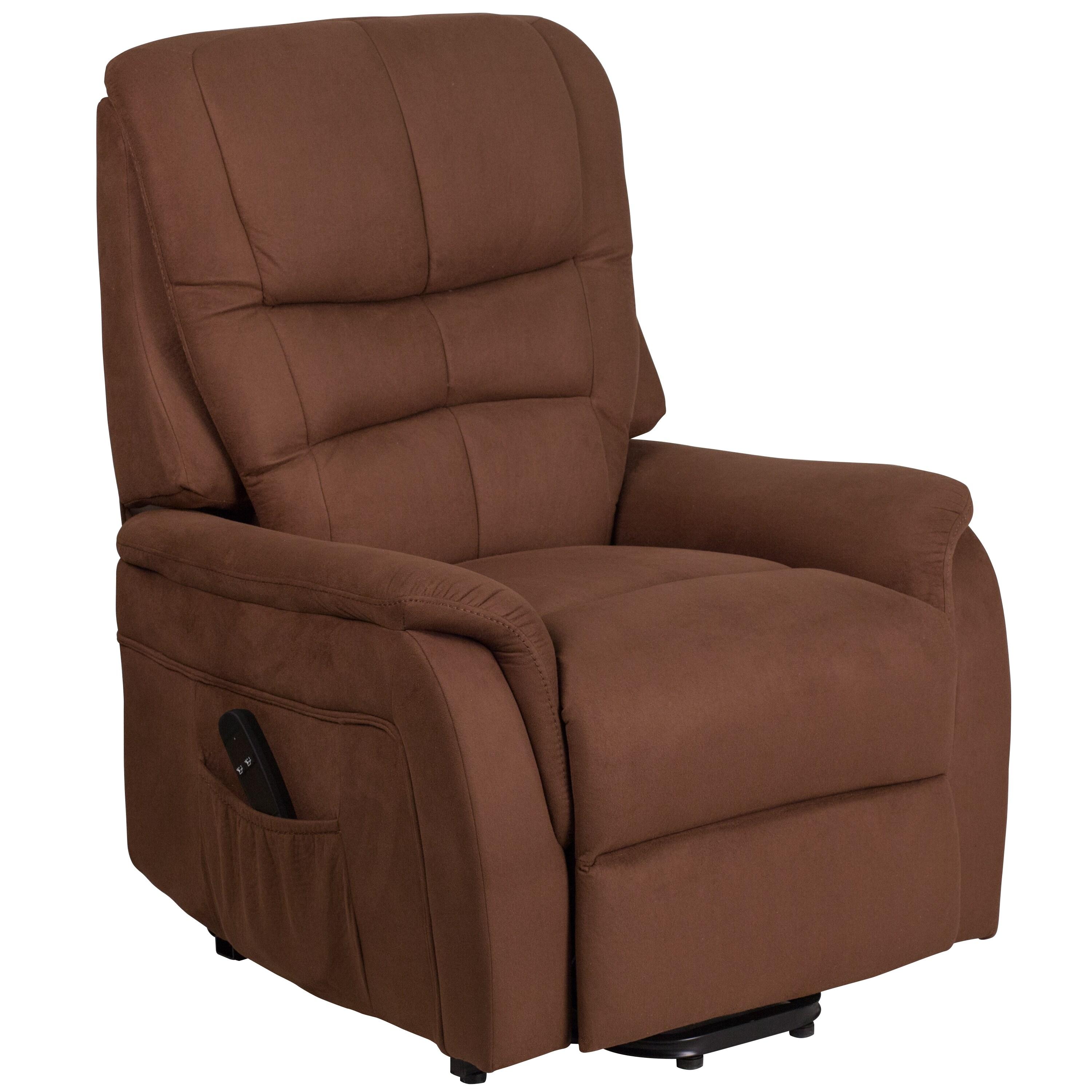 Flash Furniture HERCULES Series Brown Microfiber Remote Powered Lift Recliner for Elderly