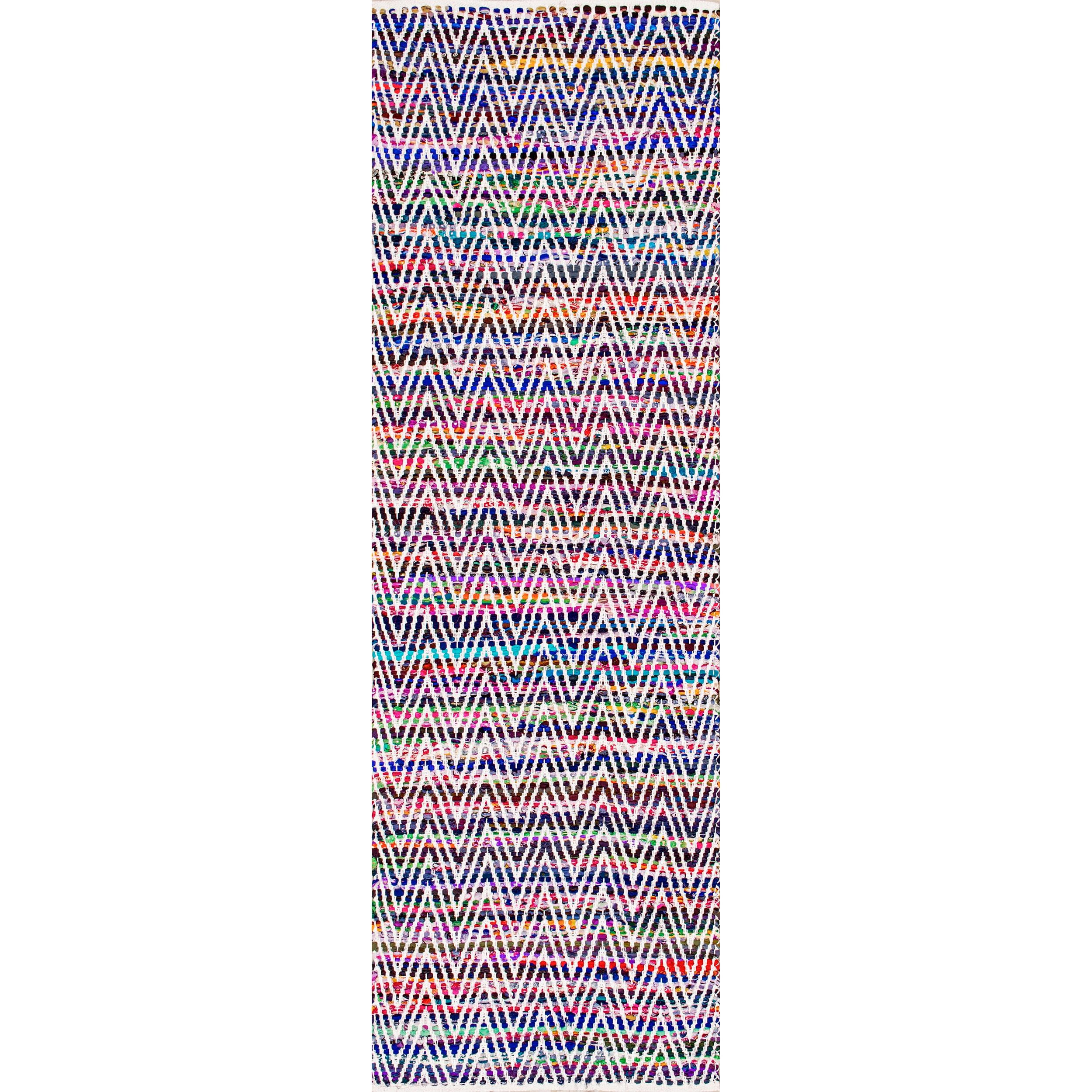 Hand-Woven Indigo Chevron 31'' Cotton Blend Runner Rug