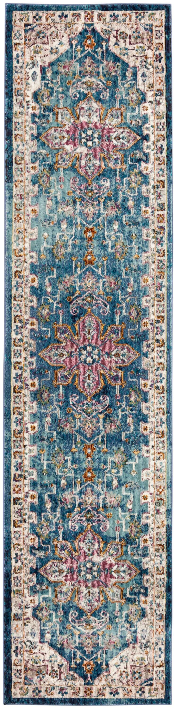 Aria ARA160 Power Loomed Runner Rug - Blue/Creme - 2'x6' - Safavieh.