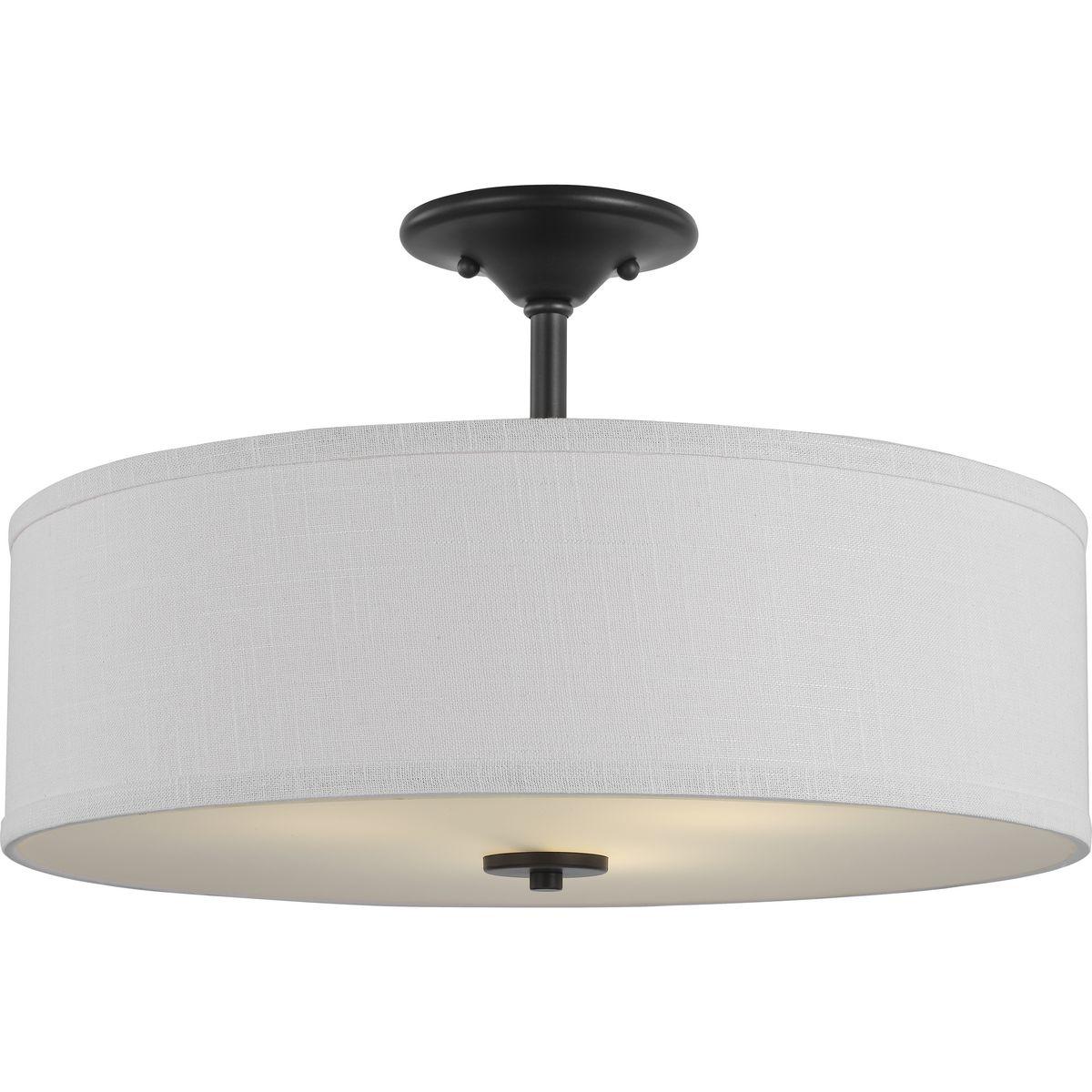 Progress Lighting, Inspire Collection, 3-Light Semi-Flush Mount, Graphite, Summer Linen Shade
