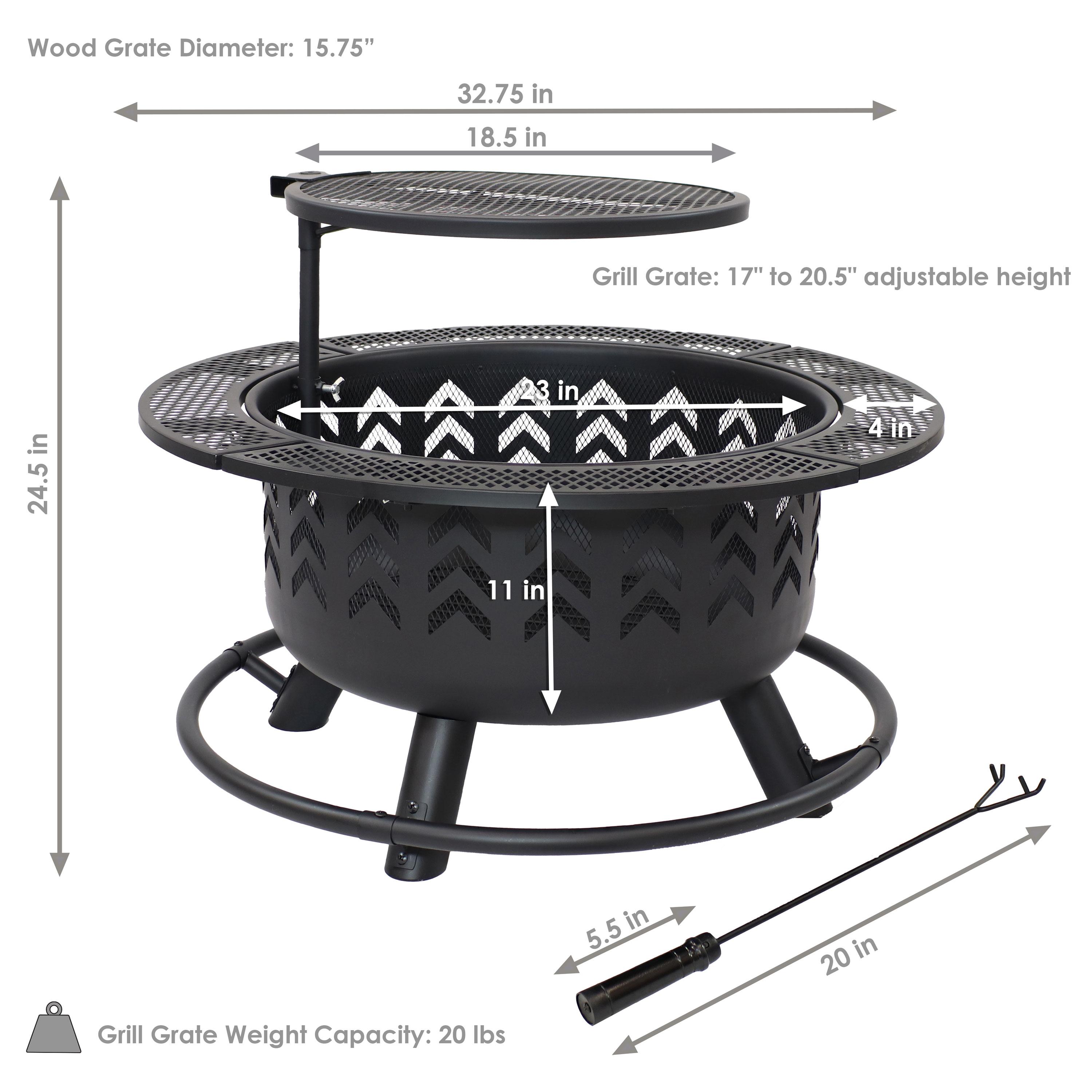 Sunnydaze Arrow Motif Heavy-Duty Steel Fire Pit with Cooking Grate, and PVC Cover - 32-Inch Round - Black