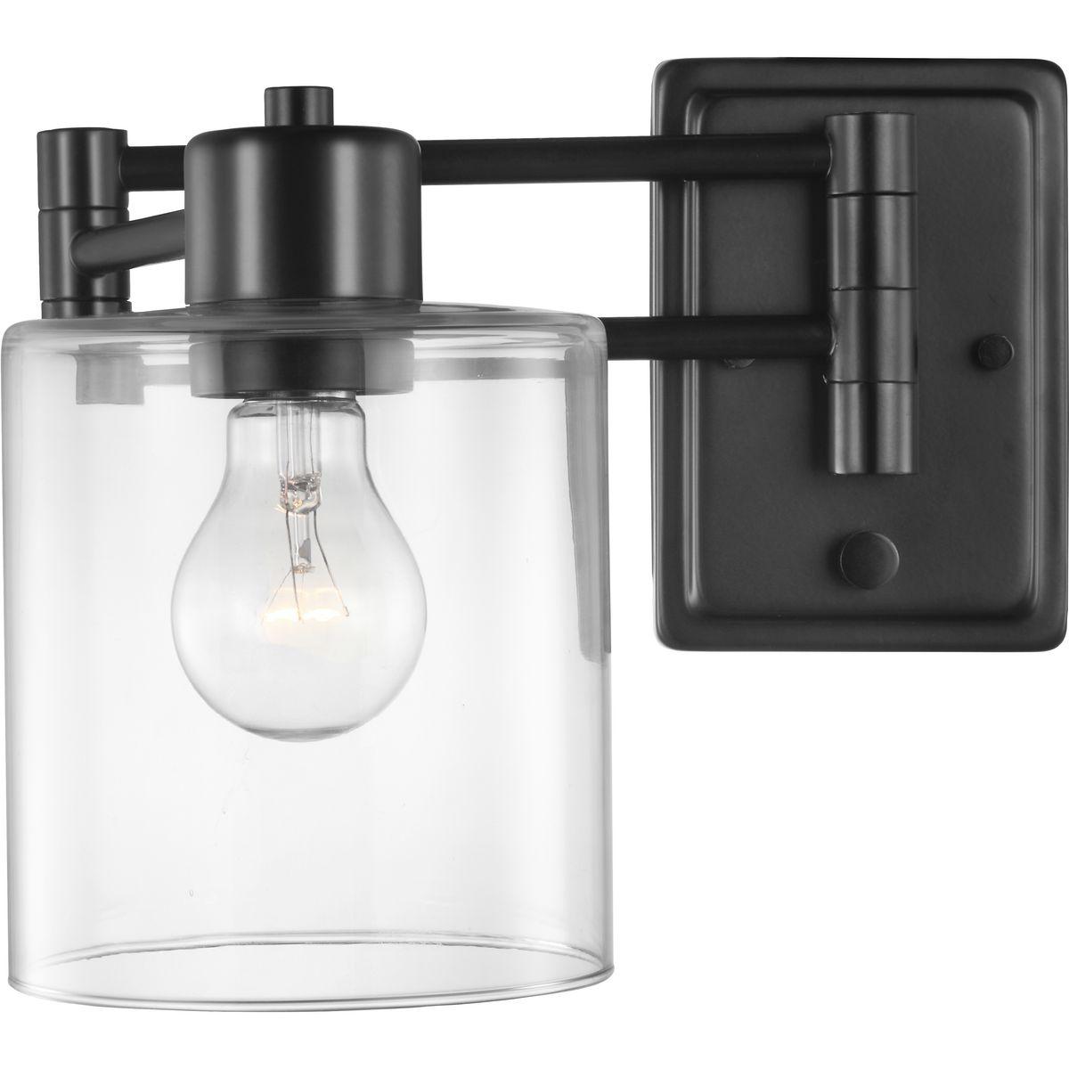 Progress Lighting Milner 1-Light Wall Bracket, Black, Clear Glass Shade