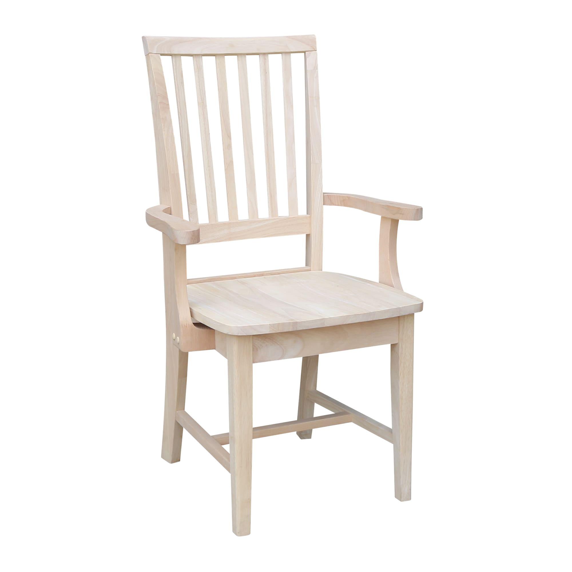Mission Side Chair with Arms Unfinished - International Concepts: Solid Wood, Slat Back, Kitchen Furniture