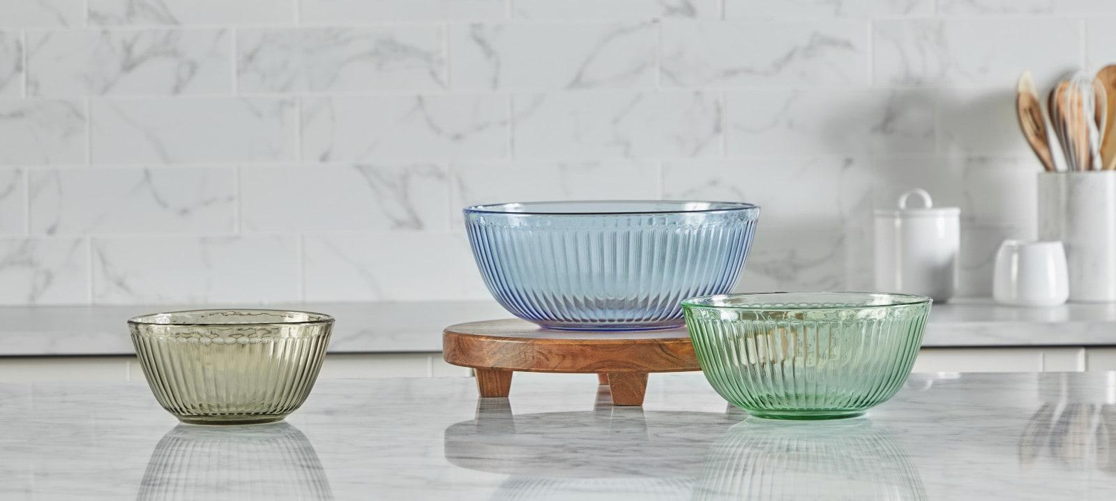 Pyrex® Sculpted Tinted 6pc Lidded Mixing Bowl Set: Glass Bowls with Lids, Dishwasher-Safe, Multicolored