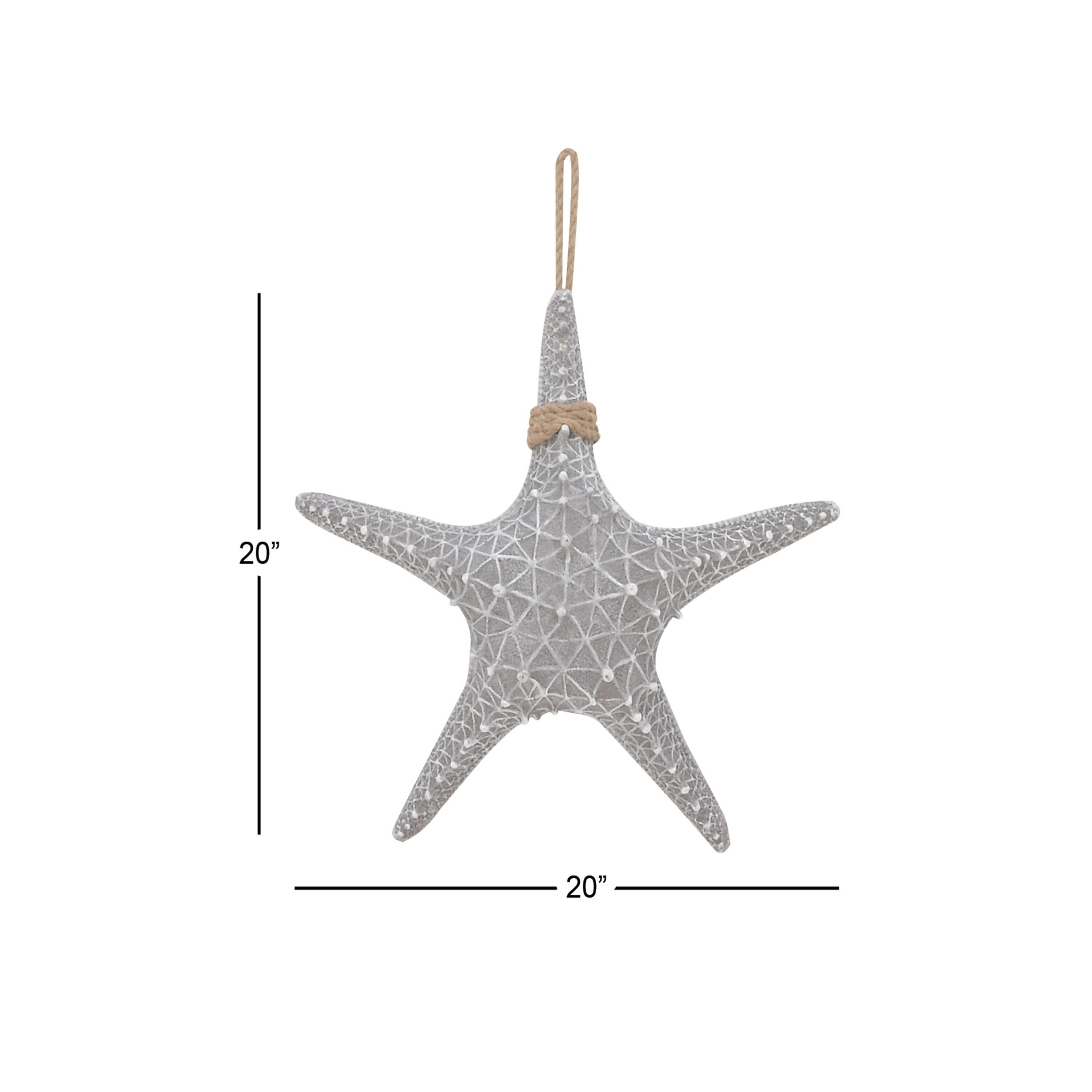 DecMode Gray Polystone Starfish Wall Decor with Hanging Rope