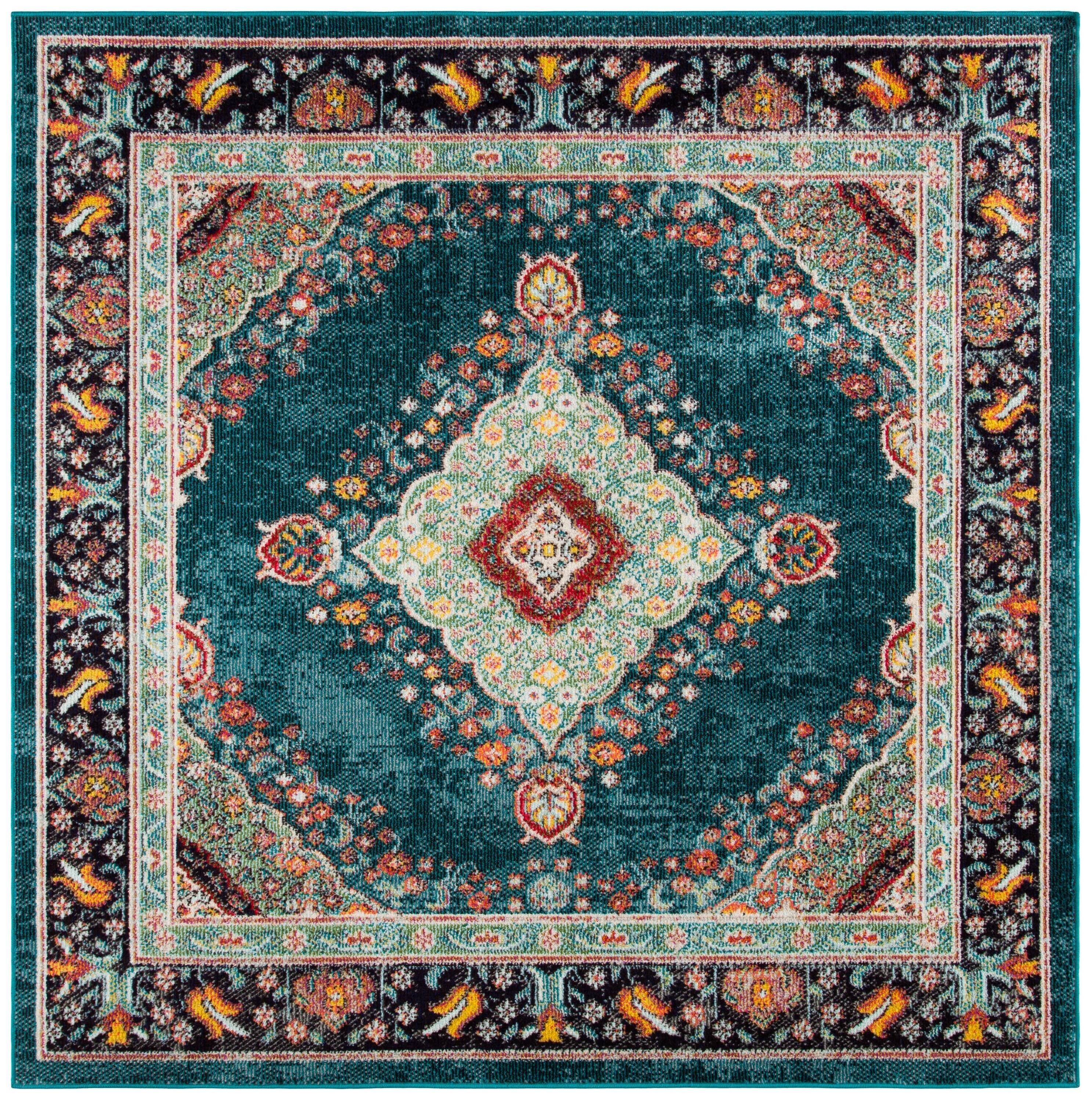 Madison 200 MAD252 Power Loomed Indoor Area Rug - Navy/Turquoise - 6'7"x6'7" - Safavieh