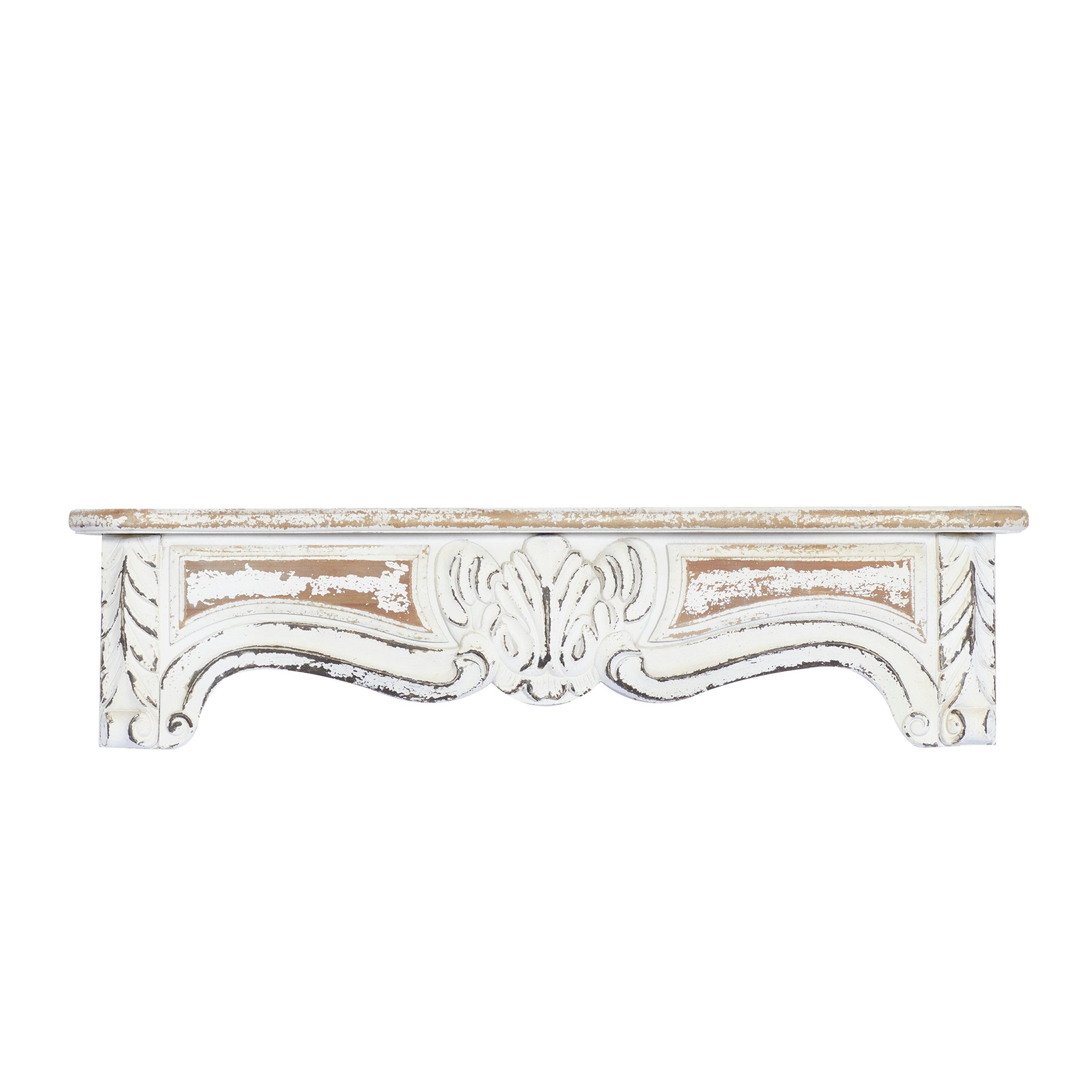One Allium Way® Goodland White Wood 1 Shelf Scroll Wall Shelf 36" x 6" x 9"