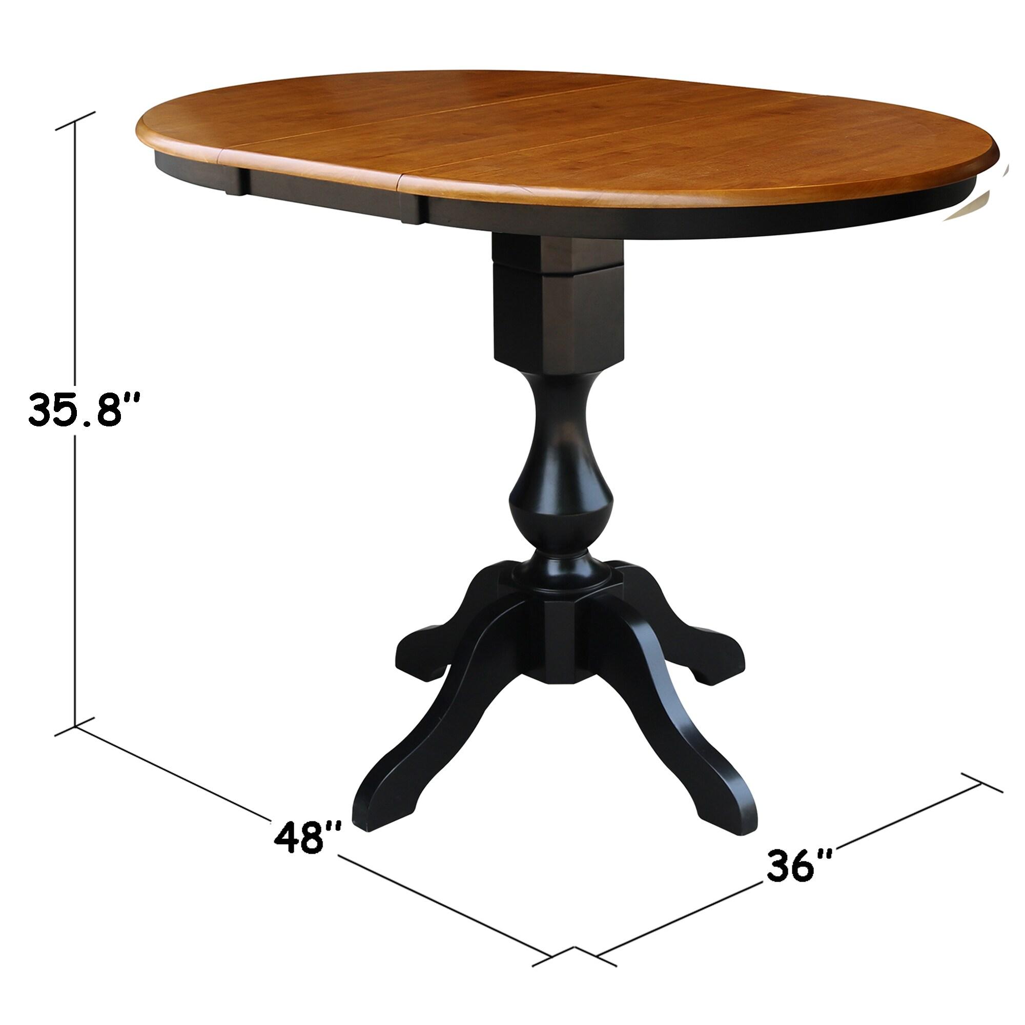 International Concepts Solid Wood 36 in. Round Top Counter Height Table with 12 in. Leaf in Black/Cherry
