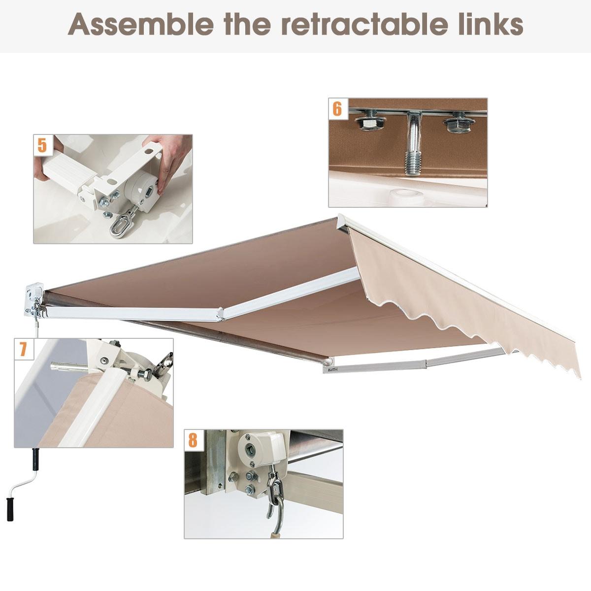 Costway 10' x 8' Retractable Awning  Patio sun shade w/Crank Handle