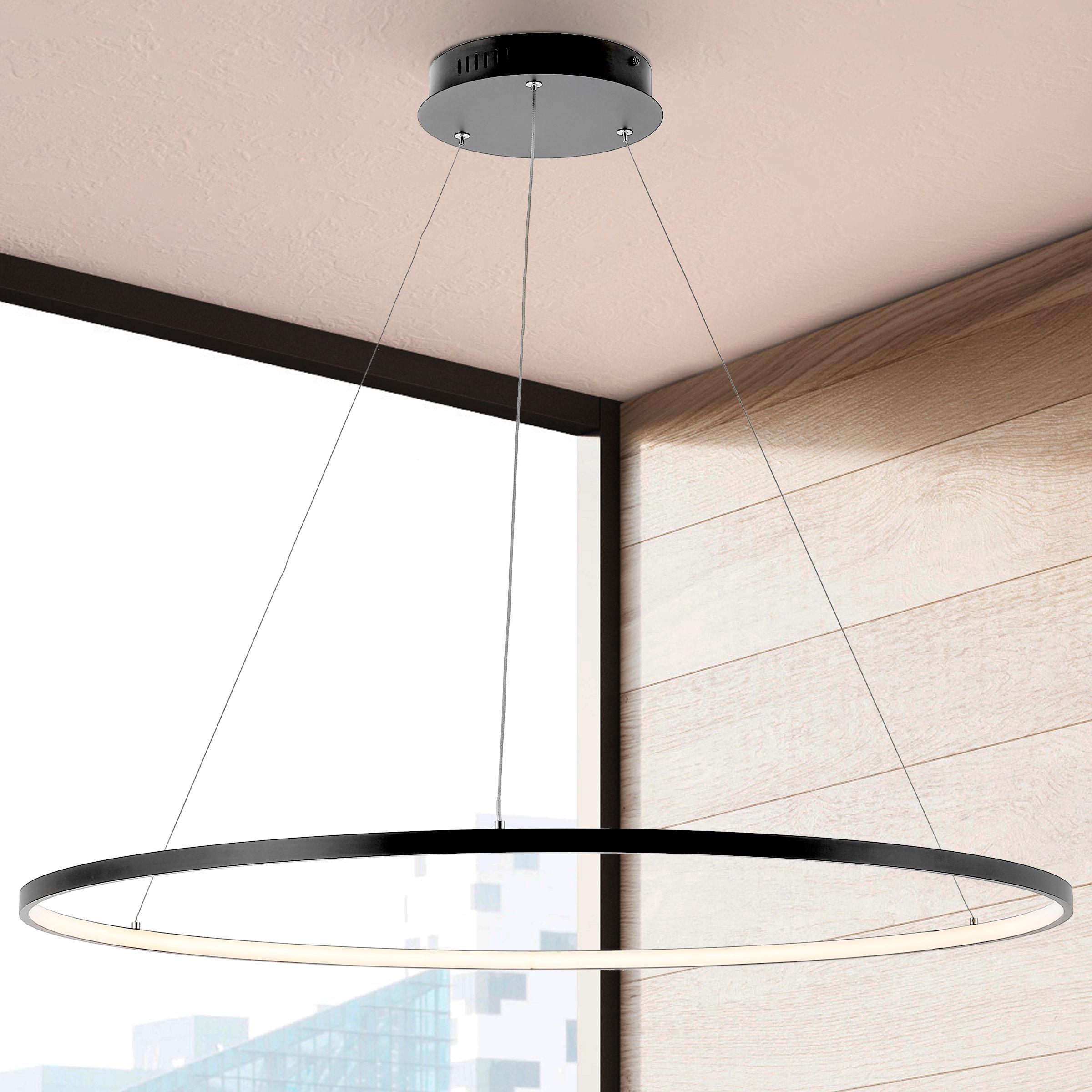 Circulo 35" Metal Round Modern Contemporary LED Integrated Pendant, Black