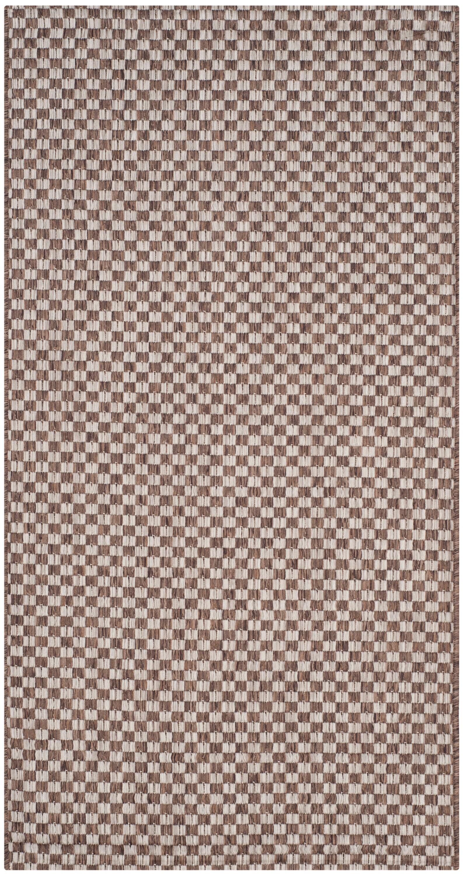 SAFAVIEH Courtyard Blair Checkered Indoor/Outdoor Area Rug, Light Brown/Light Grey, 2' x 3'7"