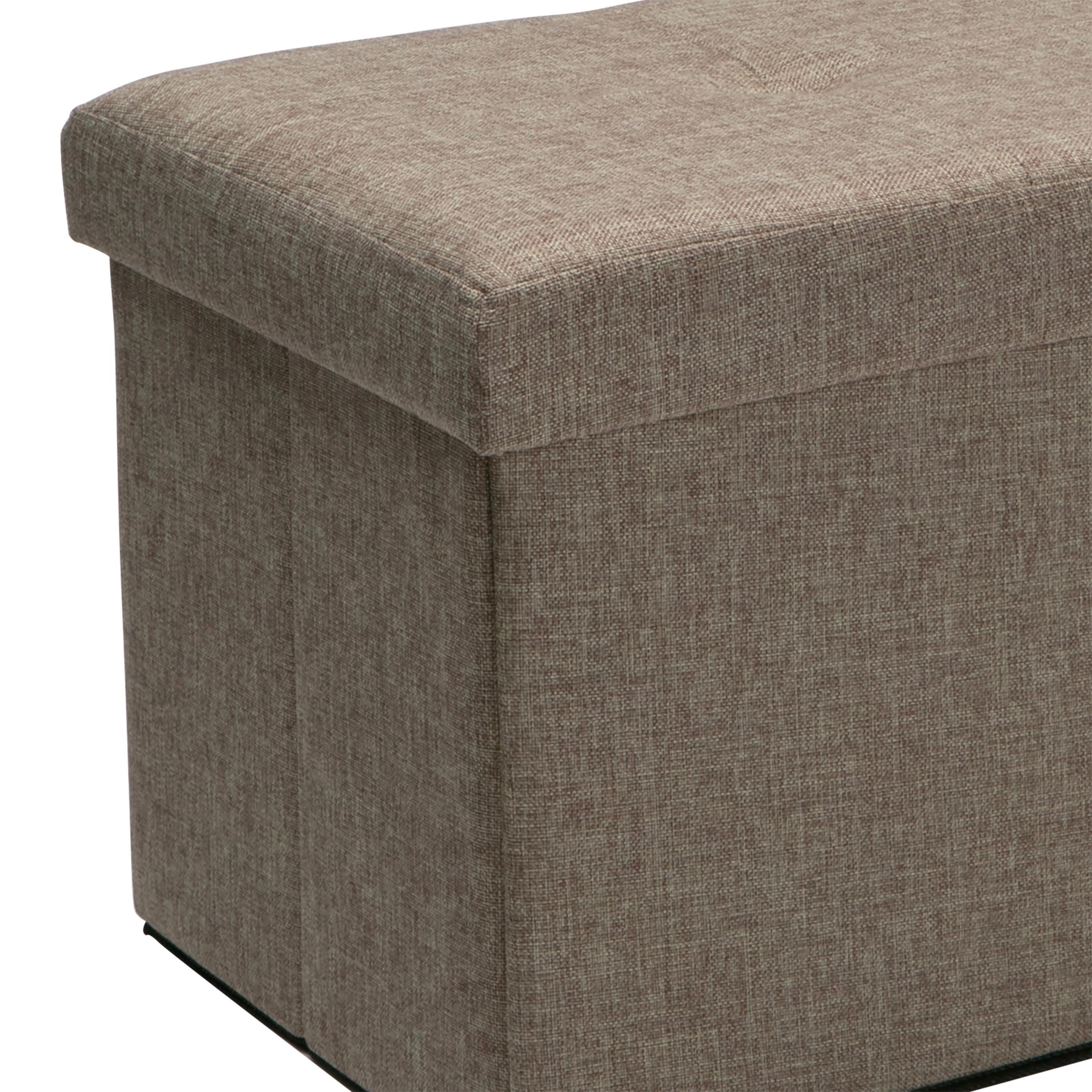 Simplify Faux Linen Double Folding Storage Ottoman, Natural Beige