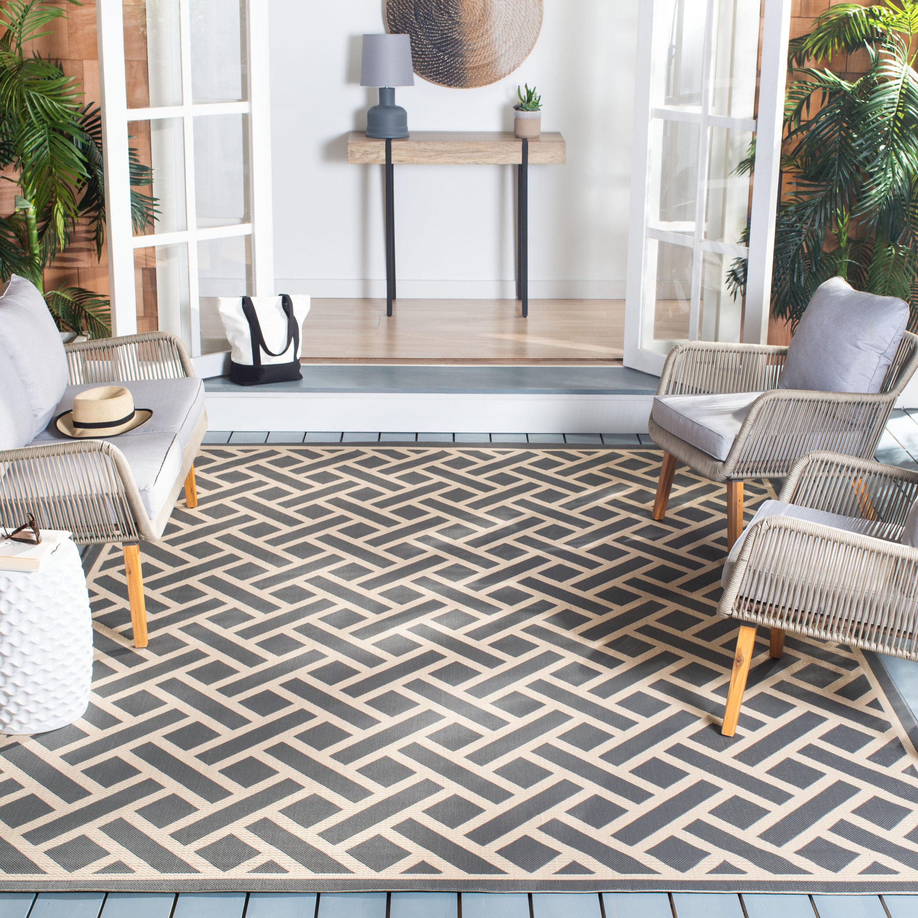 Courtyard CY6306 Power Loomed Indoor/Outdoor Area Rug - Anthracite/Light Beige - 5'3"x7'7" - Safavieh.