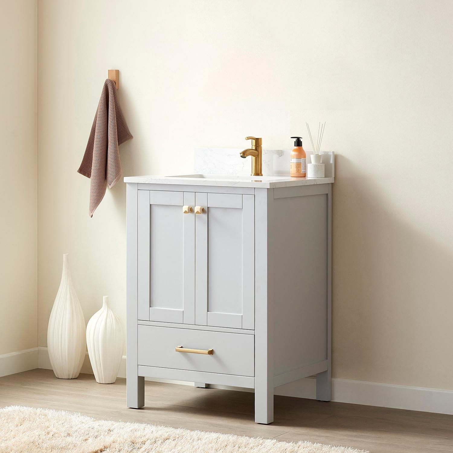 Shannon 24" Single Sink Bathroom Vanity White Stone Top in Gray No Mirror