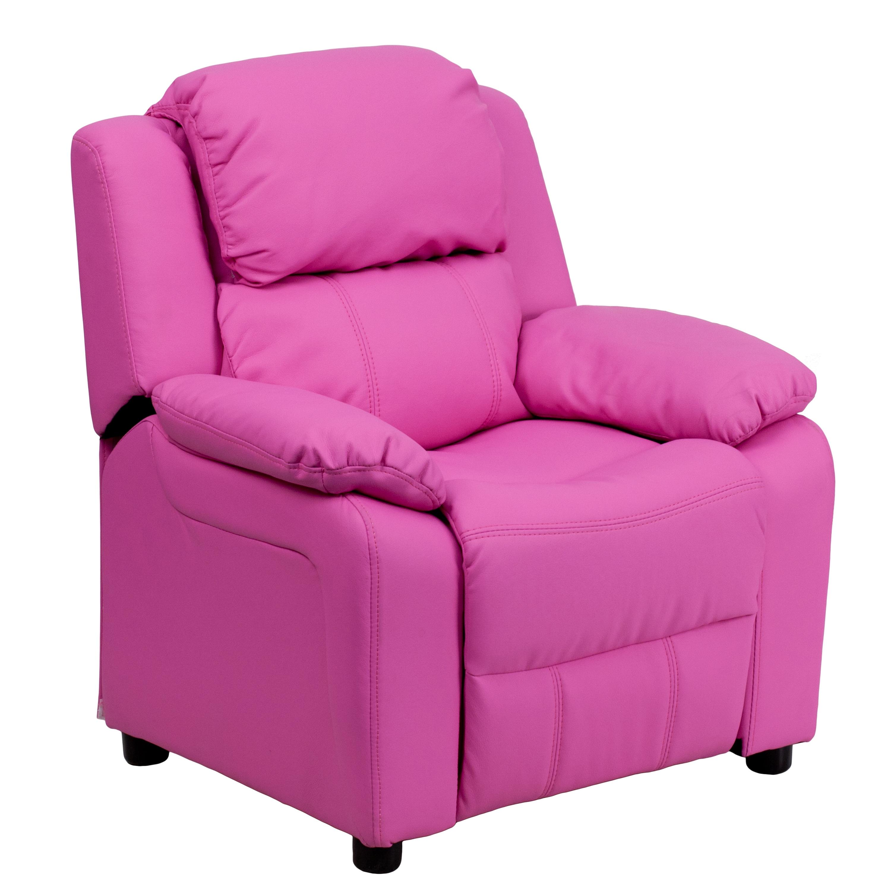 Flash Furniture Charlie Deluxe Padded Contemporary Hot Pink Vinyl Kids Recliner with Storage Arms