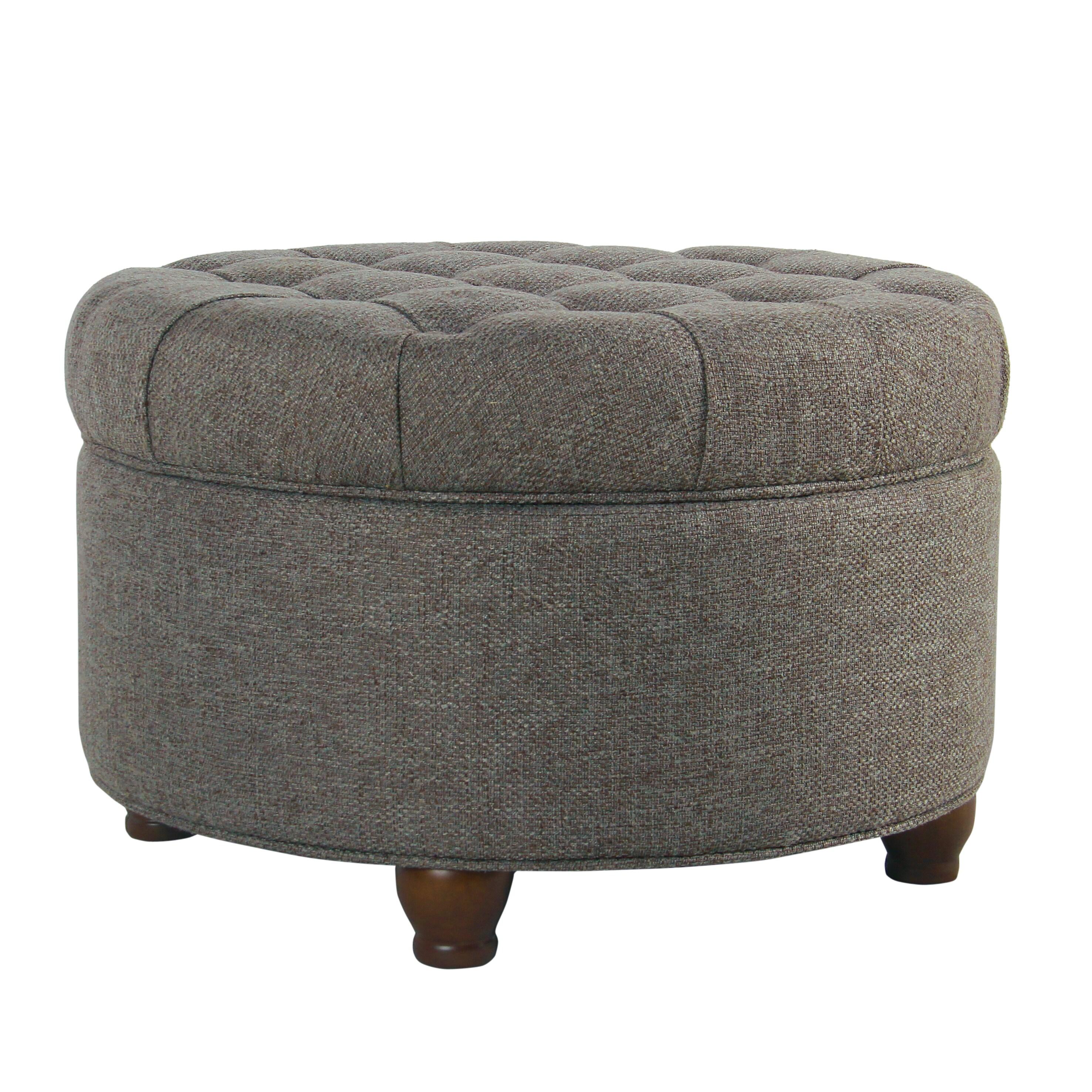 Large Tufted Round Storage Ottoman with Lid & Wood Legs - HomePop
