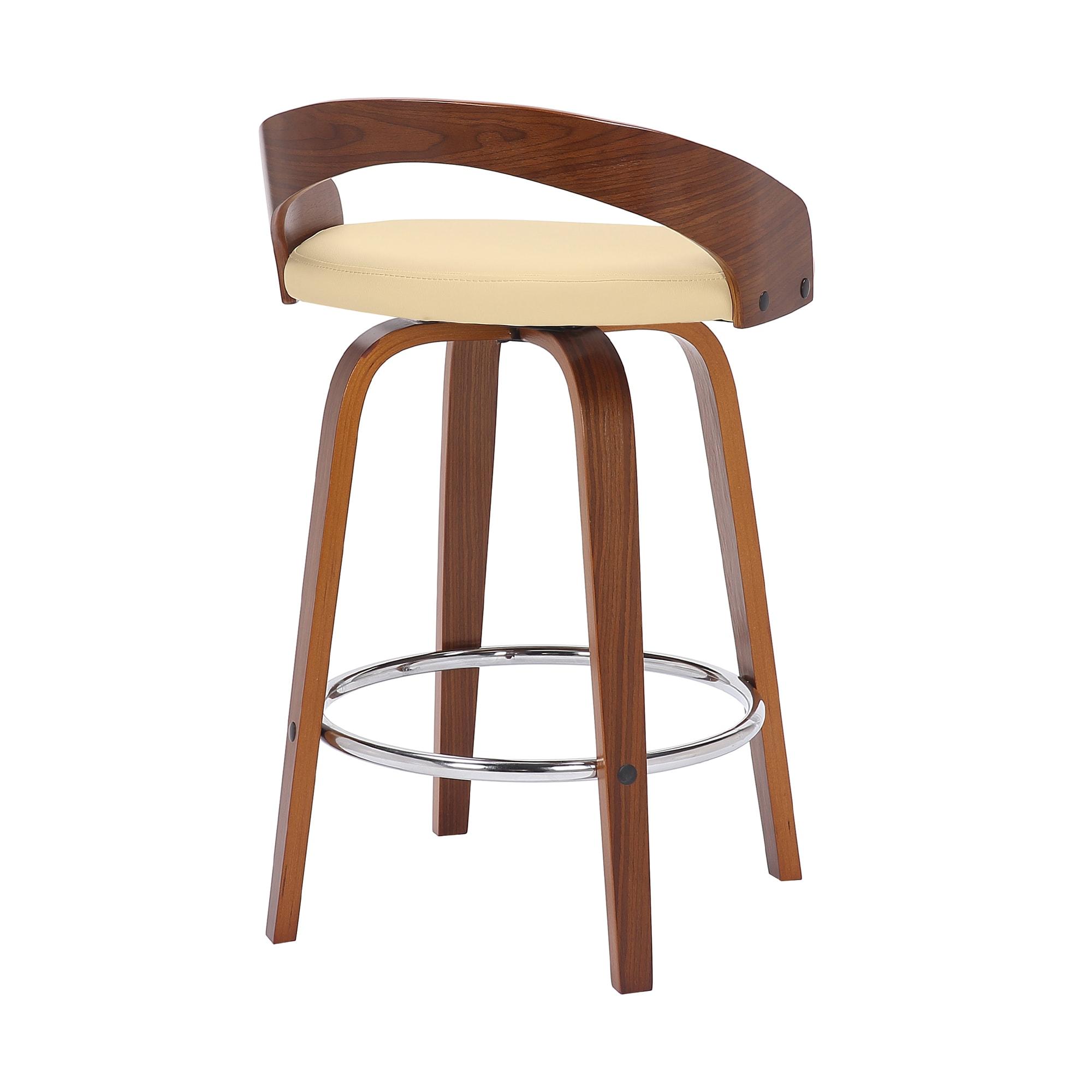 Armen Living Indoor Sonia 26" Counter Height Swivel Brown Faux Leather and Walnut Wood Bar Stool