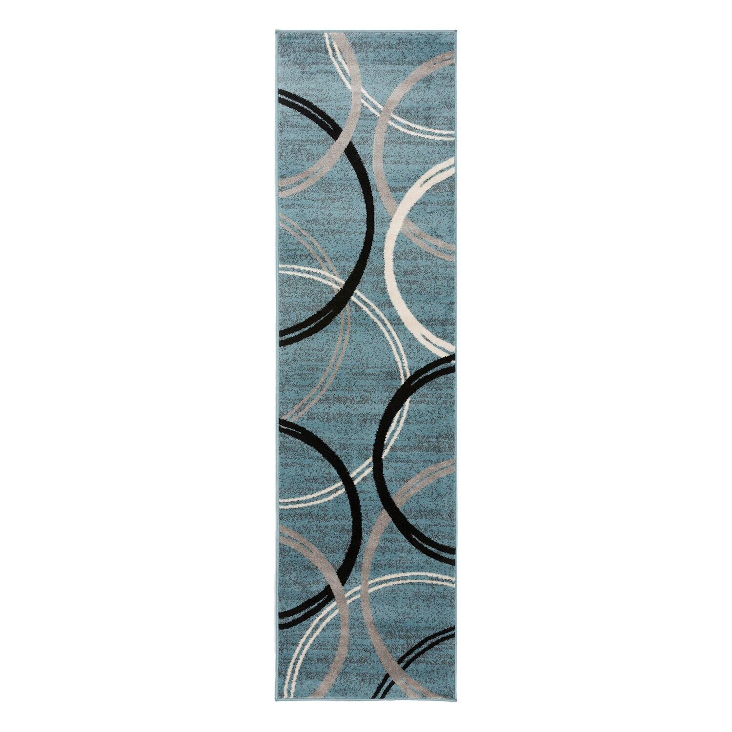 World Rug Gallery Contemporary Abstract Circles Design Blue 2' x 7' Indoor Runner Rug