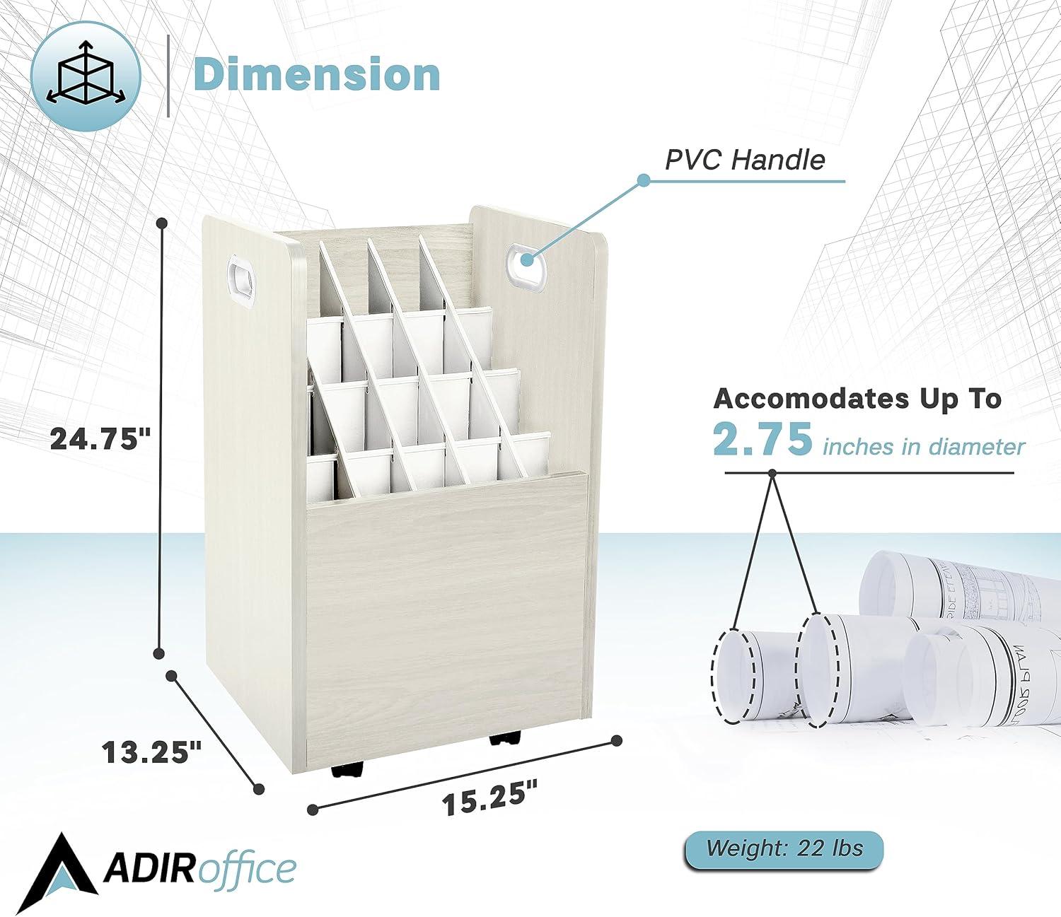 20-Slot Mobile Rolling Wood Blueprint Roll File Large Document Organizer