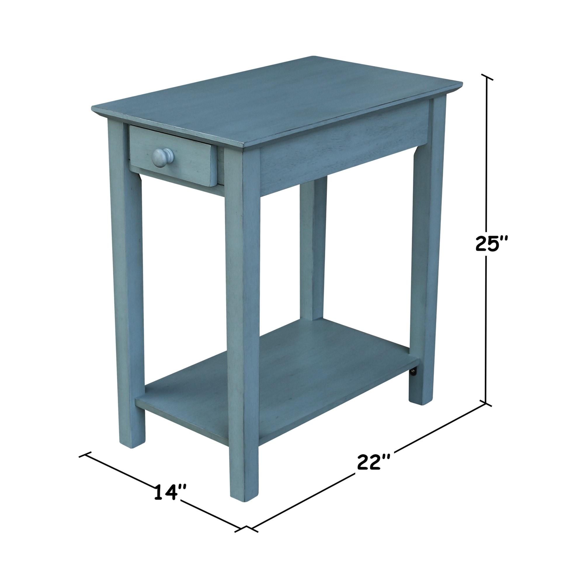 Narrow End Table Ocean Blue - International Concepts: Solid Wood, Mid-Century Modern, Drawer & Shelf