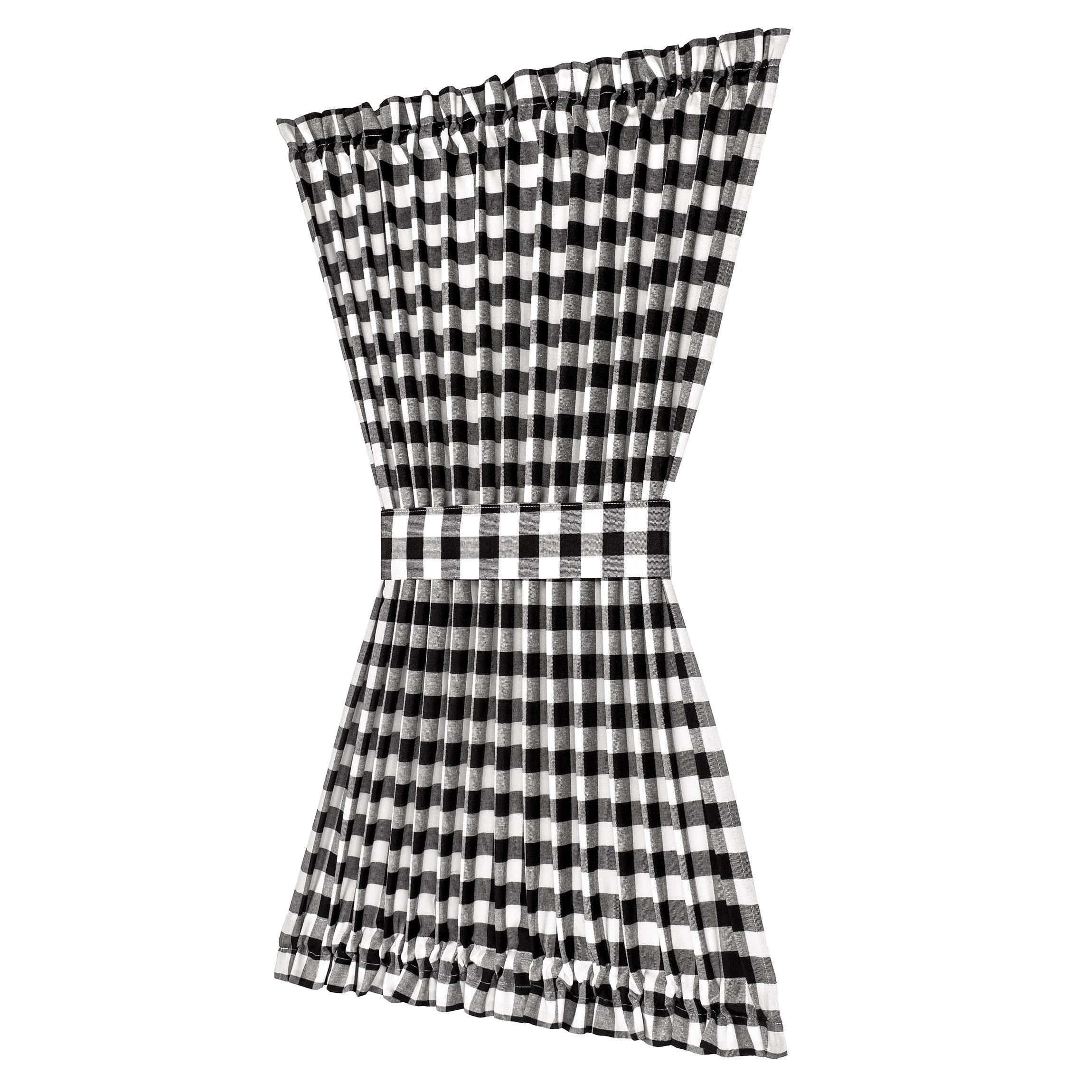 Achim Buffalo Check Indoor Polyester/Cotton Light Filtering Checkered Door Curtain Panel, Black/White, 54-in W x 40-in L