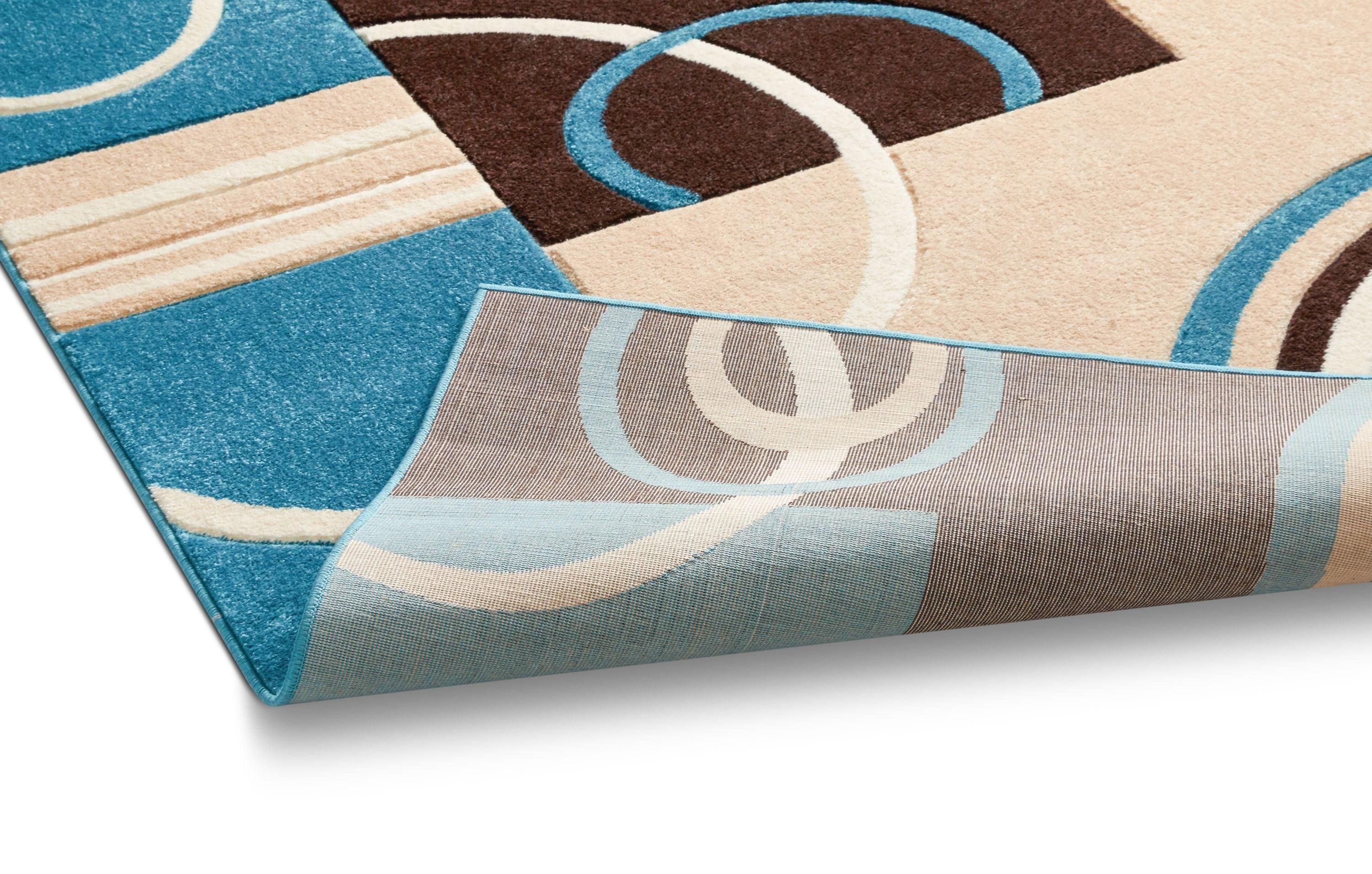 Echo Shapes Circles Modern Geometric Comfy Casual Hand Carved Abstract Contemporary Thick Soft 5'3" Round Blue Area Rug
