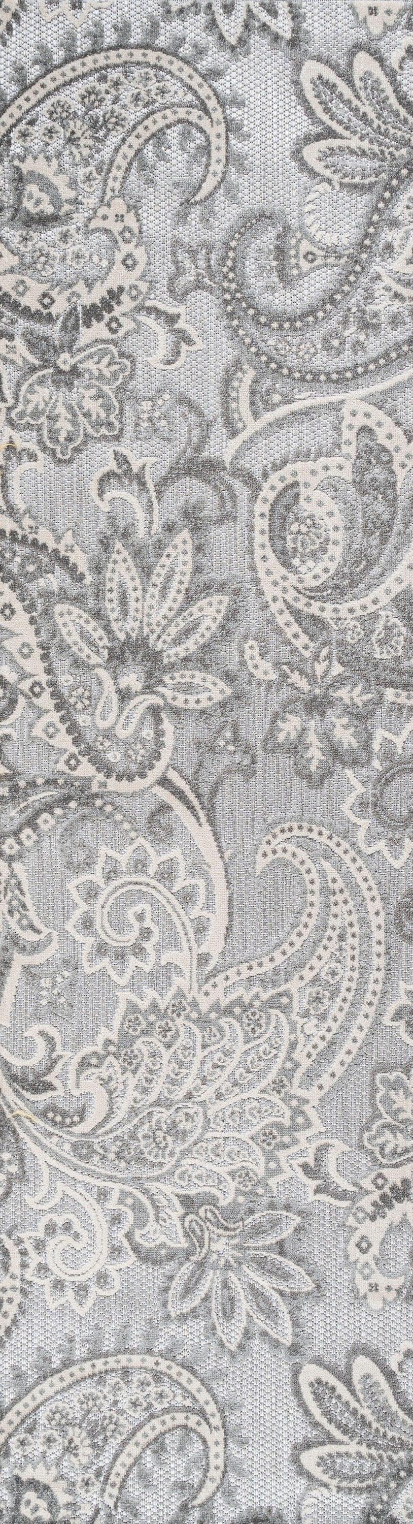 2'x8' Gordes Paisley High-Low Indoor/Outdoor Area Rug, Light Gray - JONATHAN Y