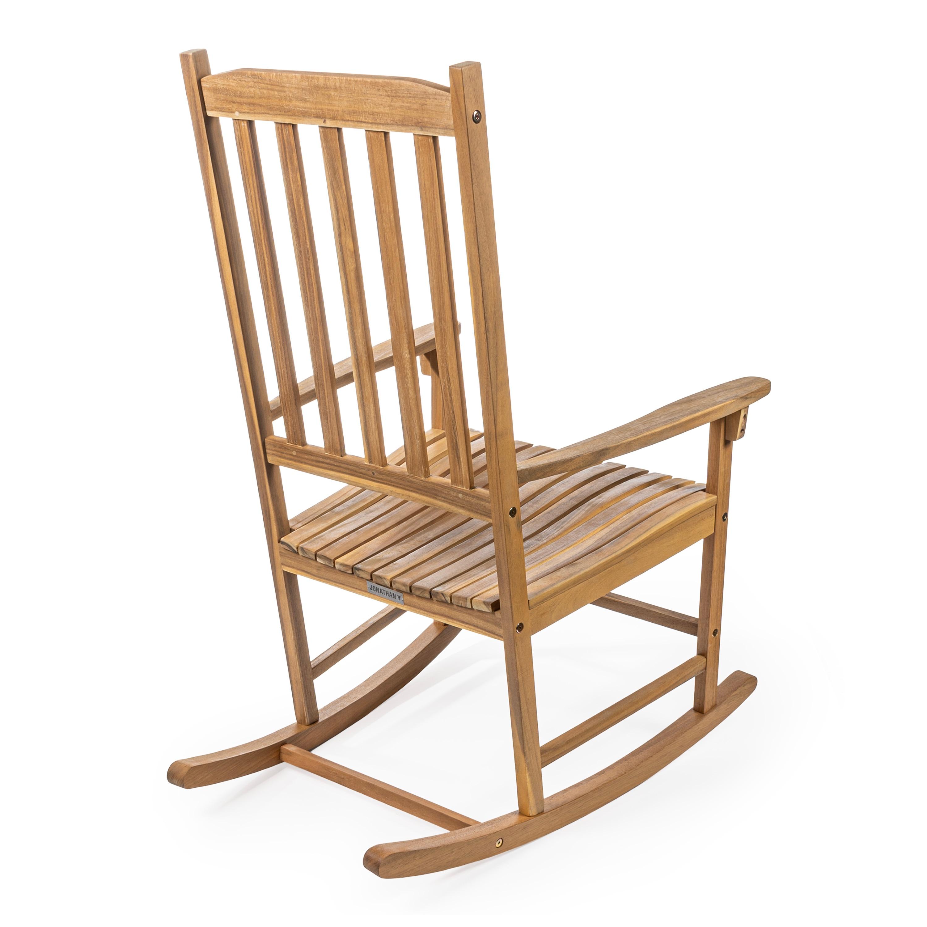 Seagrove Farmhouse Classic Slat-Back 350-LBS Support Acacia Wood Outdoor Rocking Chair, Teak Brown - JONATHAN Y