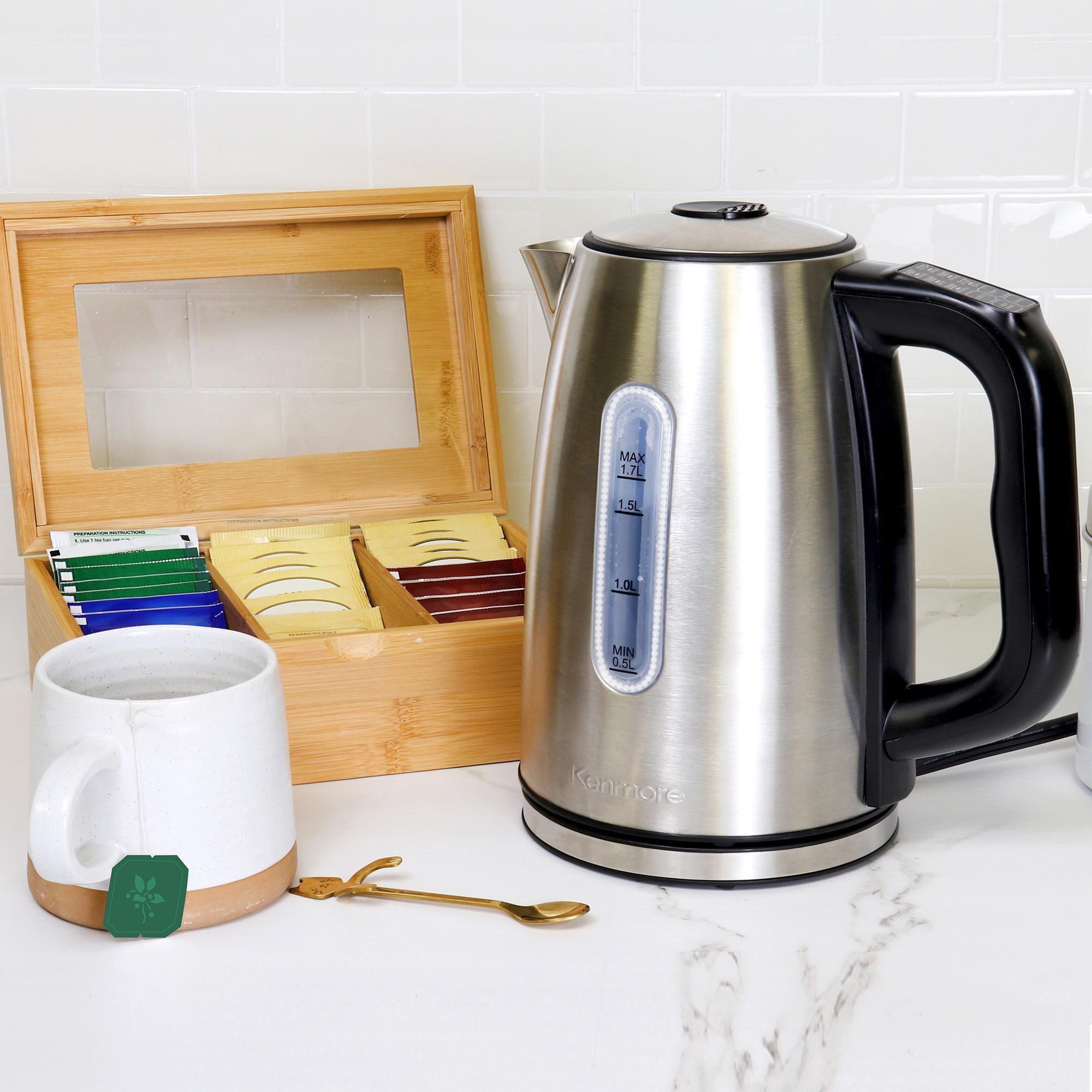 Kenmore 1.7 Qt. Electric Tea Kettle with 6 Temperature Pre-Sets, Cordless