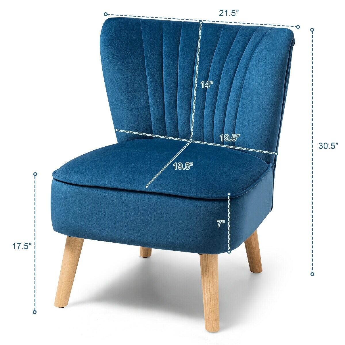Costway Armless Accent Chair Modern Velvet Leisure Chair Single Upholstered Blue