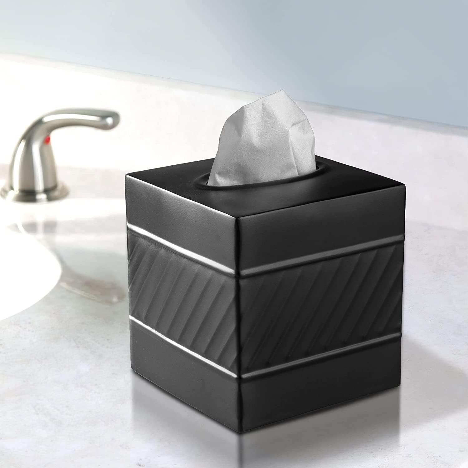 Monarch Abode Tissue Box Cover, Hand Hammered, Metal, Square Tissue Box Holder, Black
