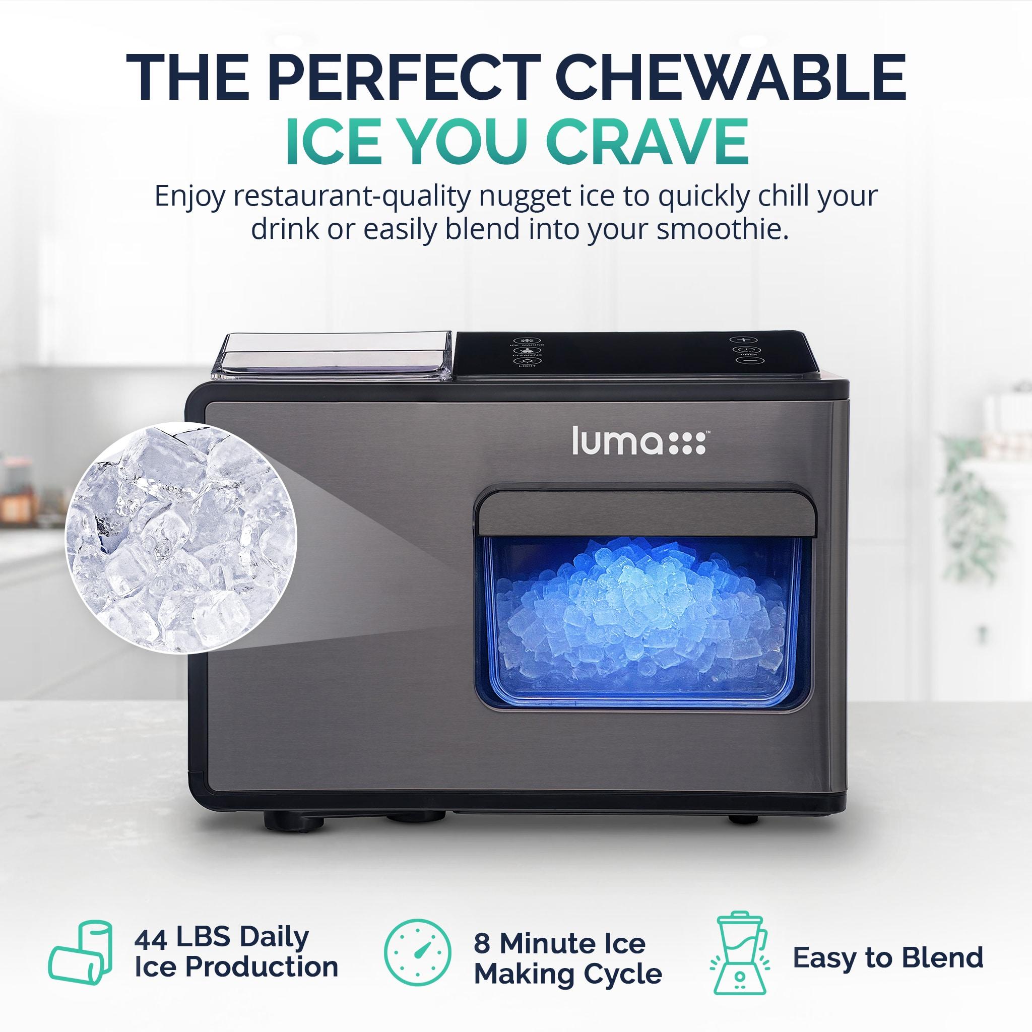Luma Nugget Countertop Ice Maker, 44 lbs in 24 hours, Black Stainless Steel Ice Machine