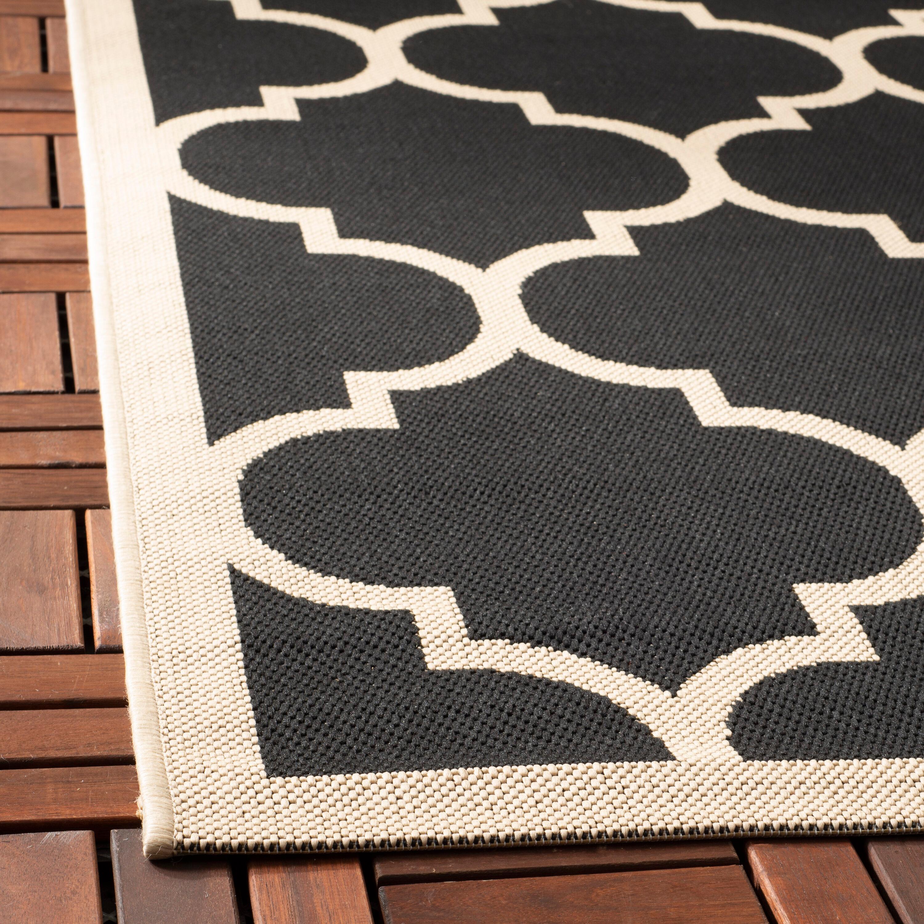 Courtyard CY6914 Power Loomed Indoor/Outdoor Area Rug - Black/Beige - 5'3"x5'3" - Safavieh.