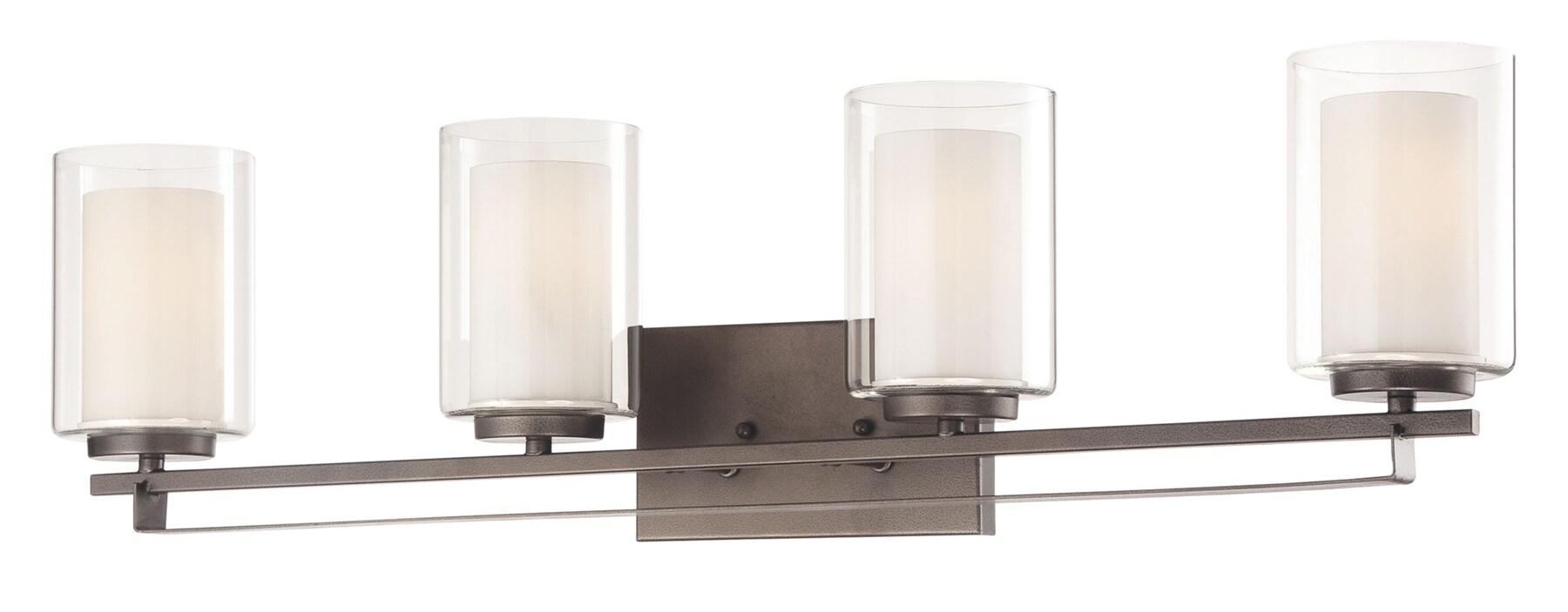 Minka Lavery Industrial Wall Light Smoked Iron Hardwired 32 1/2" 4-Light Fixture White Inner Clear Outer Glass Shade for Bathroom