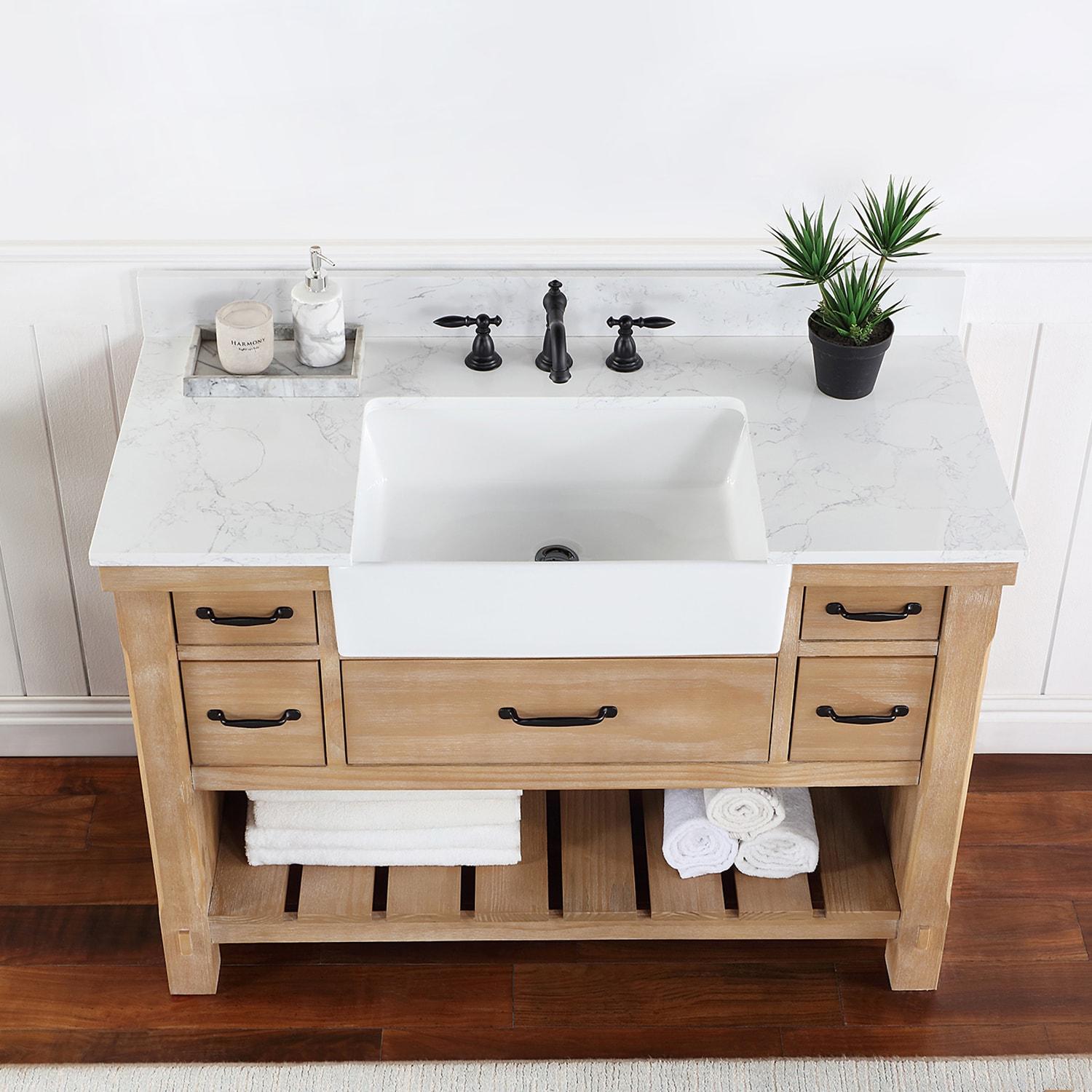 Villareal 48" Single Bath Vanity in Weathered Pine Wood & White Farmhouse Basin
