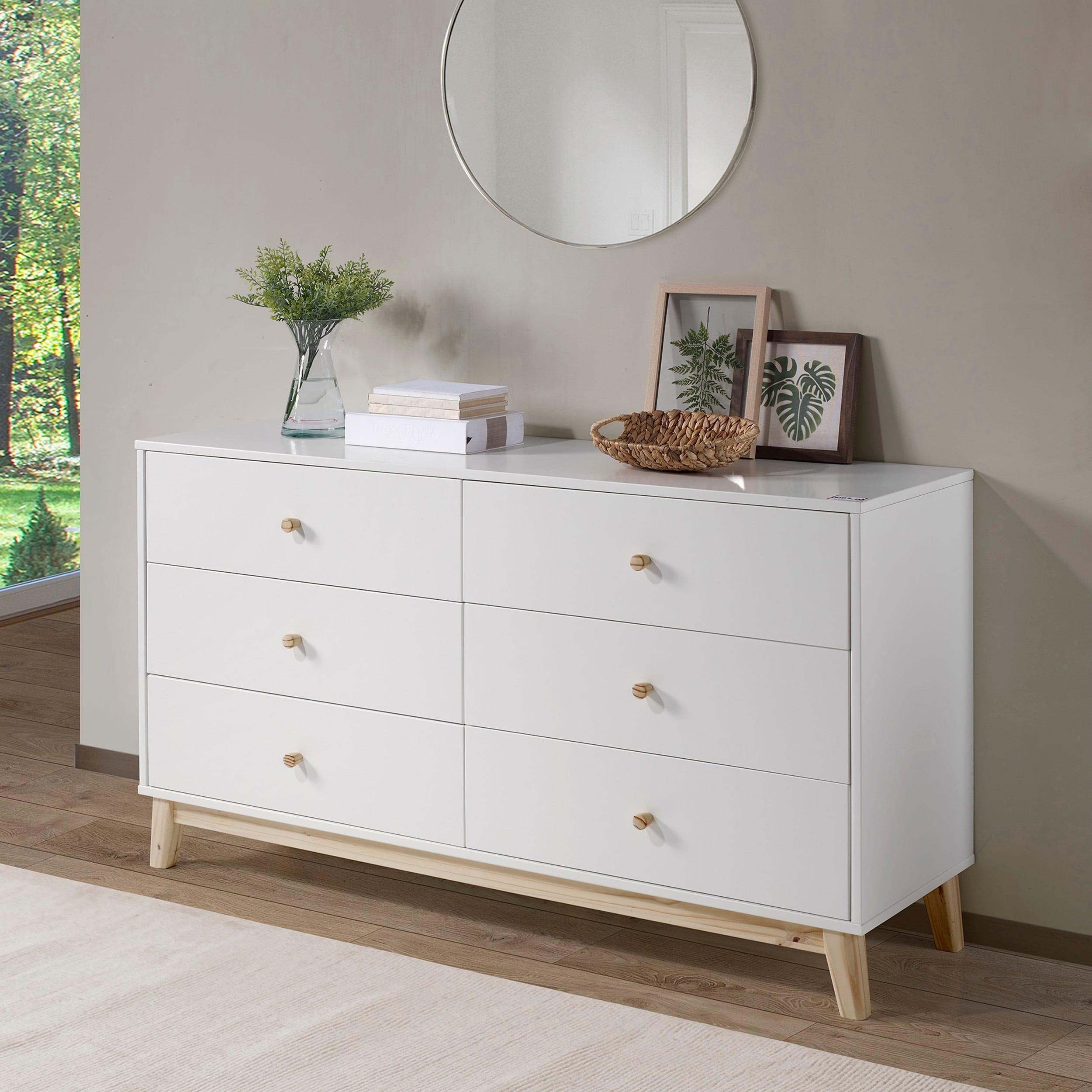 Alaterre Furniture MOD 60 in. Wood 6-Drawer Double Dresser, White, Bedroom Storage Furniture, Metal Drawers Glides, Wooden Drawer Knobs, Kids or Adults Rooms