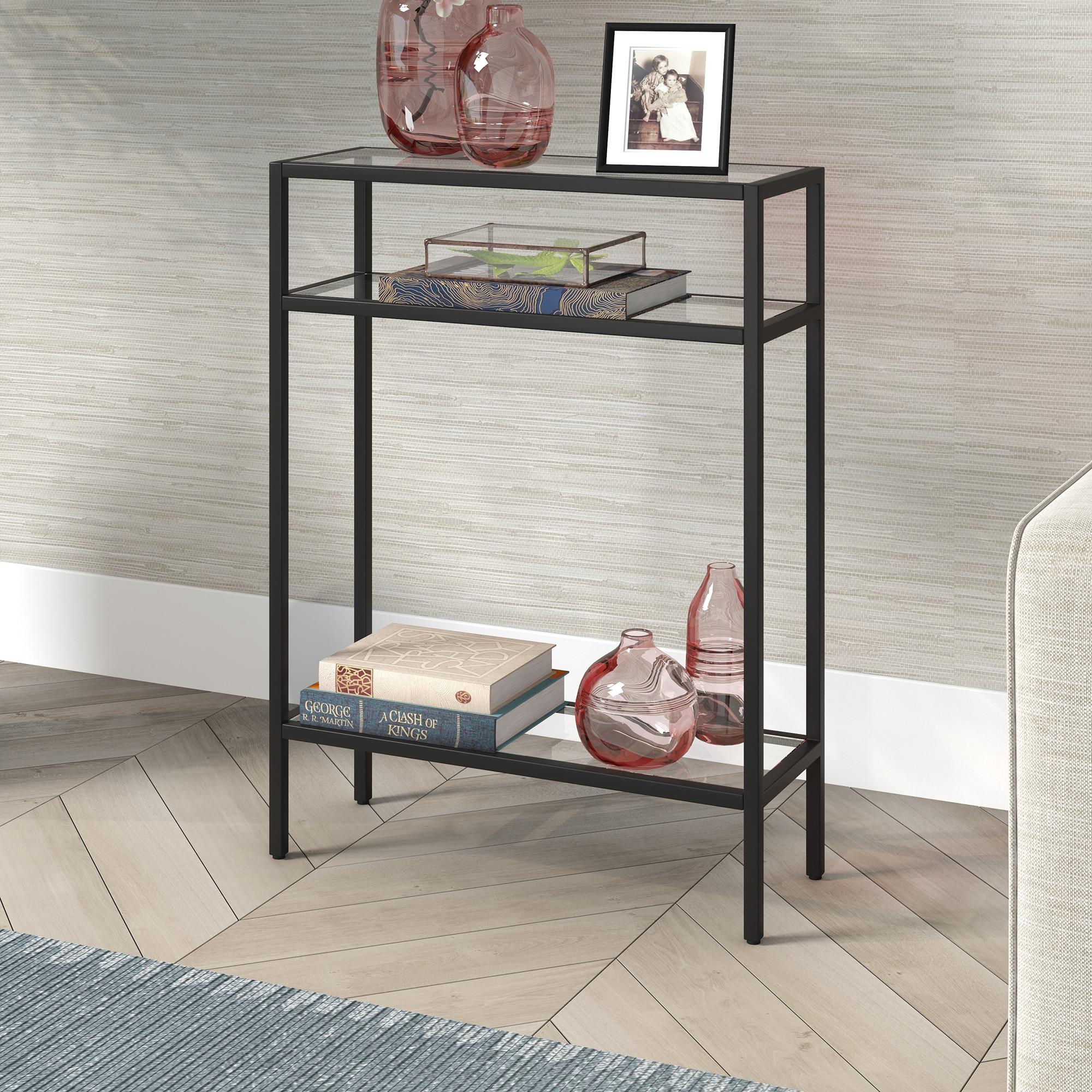 Evelyn&Zoe Siviline 22" Wide Rectangular Console Table, Blackened Bronze