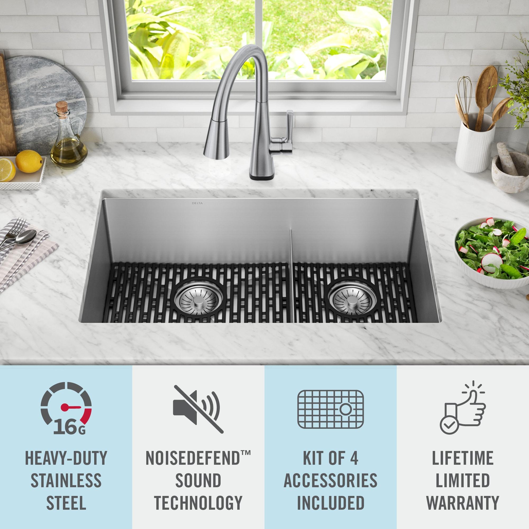 Delta Lenta™ 32" L Undermount 16 Gauge Stainless Steel Double Bowl Kitchen Sink with Accessories