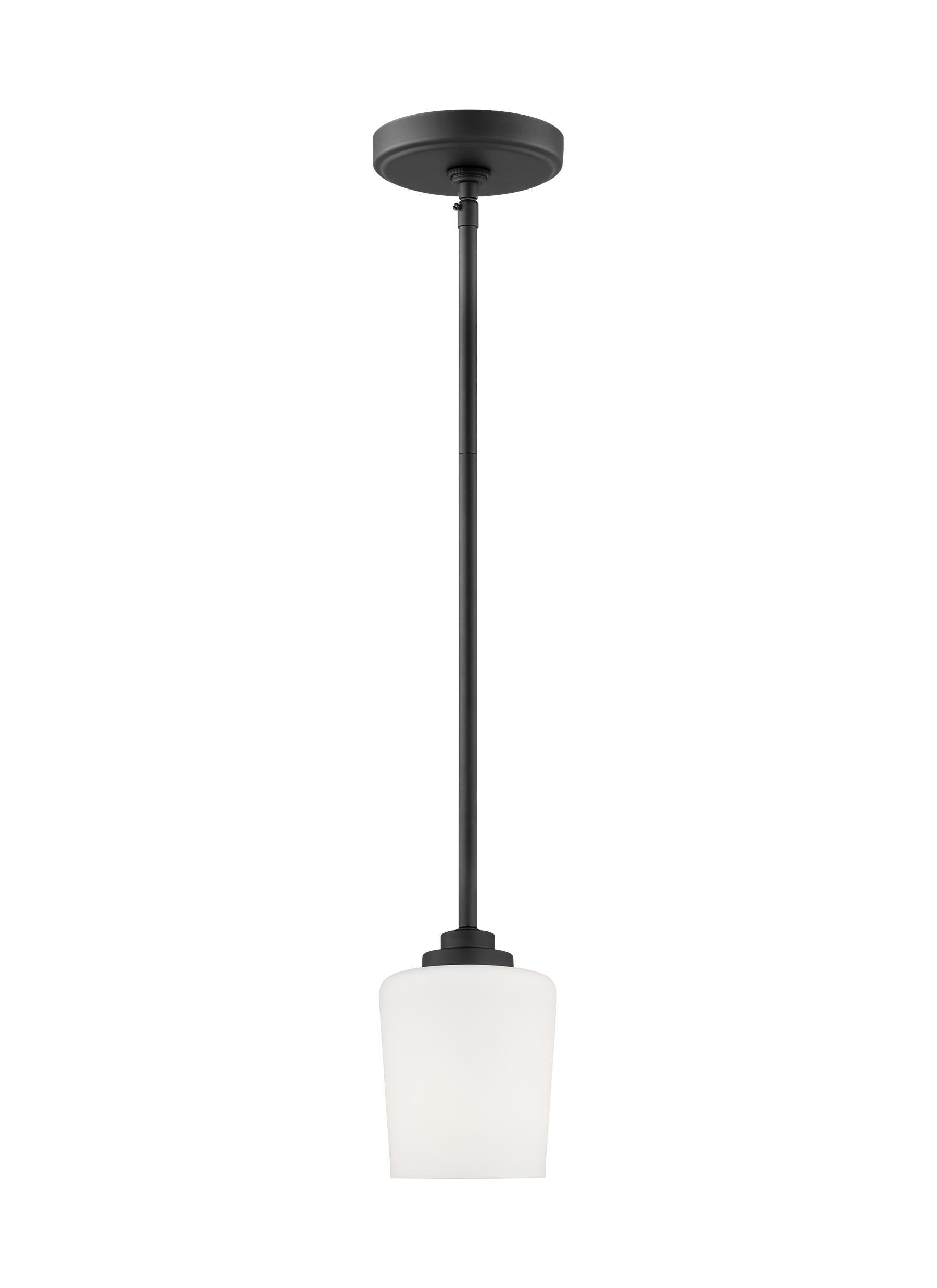 Generation Lighting Windom 1 -Light Midnight Black Traditional Etched glass Cylinder Medium Hanging Pendant light